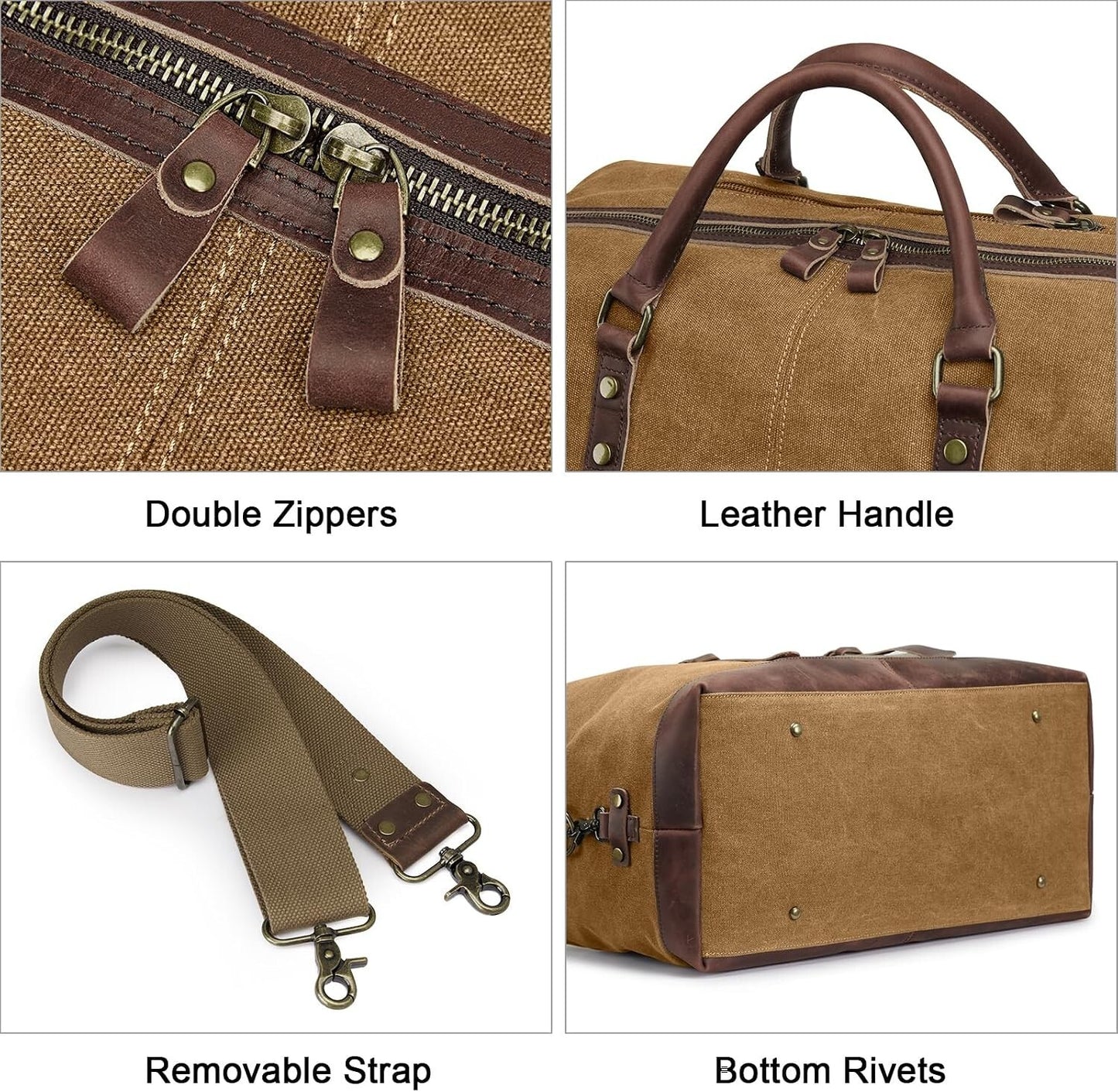 Canvas Travel Duffel Bag Leather Trim Carry On Weekender