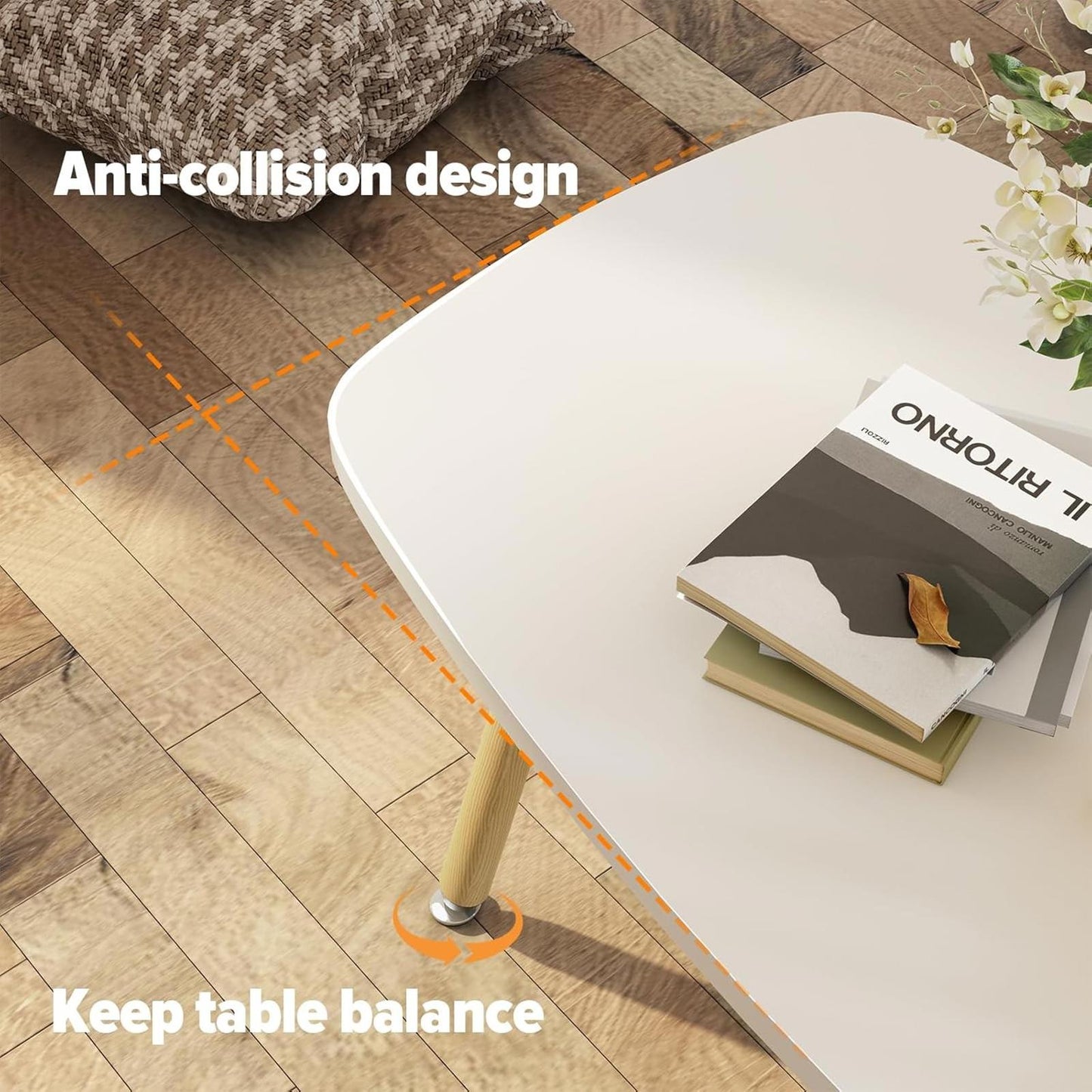 White Portable Folding Coffee Table, 39.3" Rectangular Living Room Table