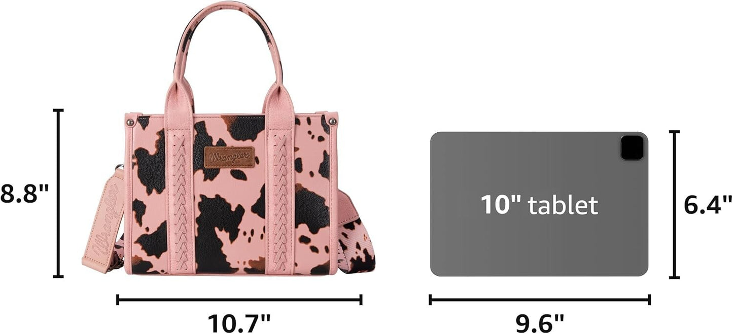 Women’s Cow Print Tote Bag Purse with Signature Strap