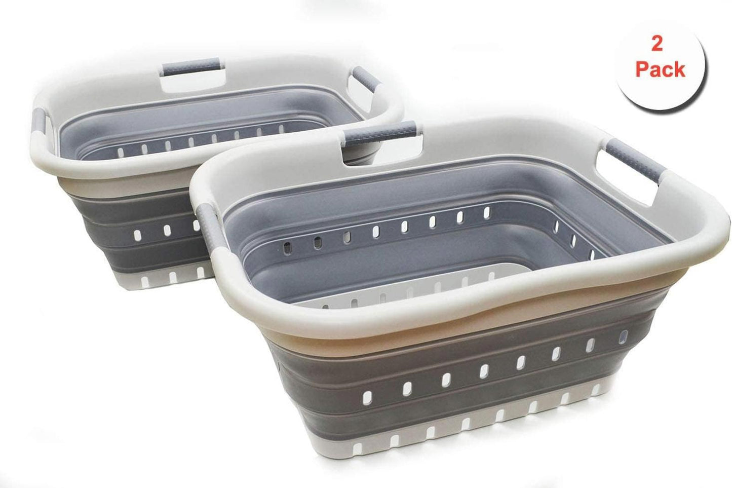 41L Collapsible Laundry Baskets 2-Pack Grey/Dark Grey Foldable Hamper