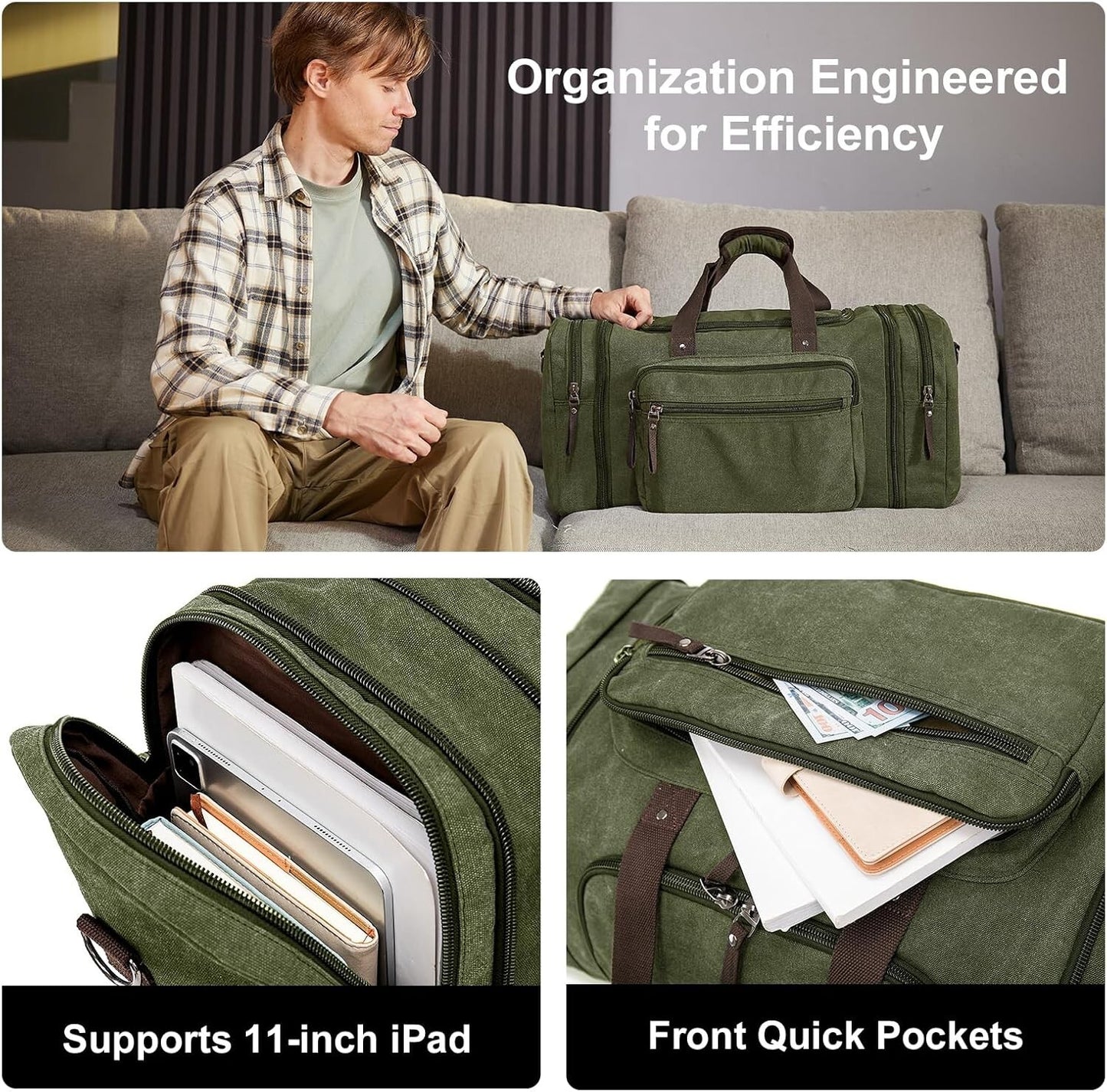 Men's Expandable Canvas Travel Duffel Bag Carry On Gym