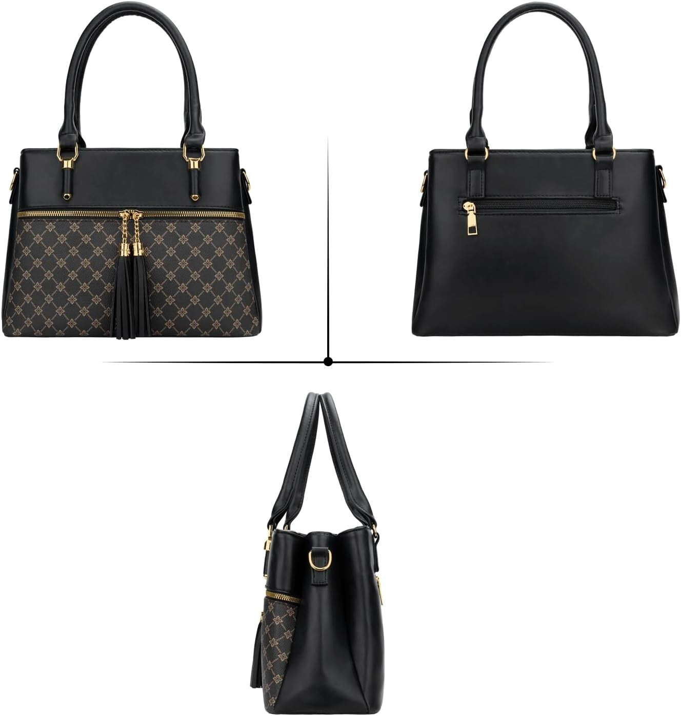 Women's PU Leather Satchel Crossbody Purse 3 Zip Tassel