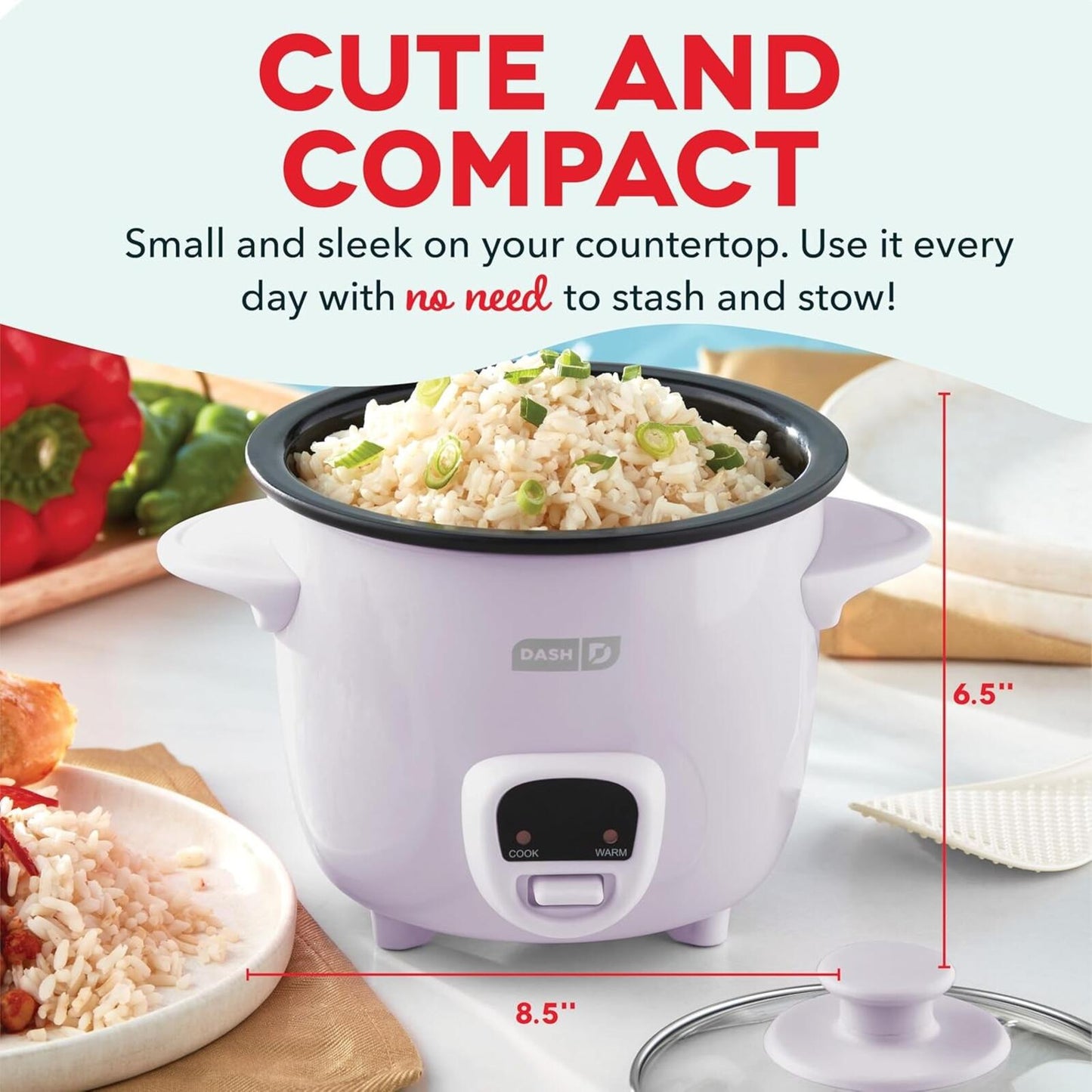 Mini Rice Cooker 2 Cup Steamer Nonstick Pot Keep Warm Function Lavender