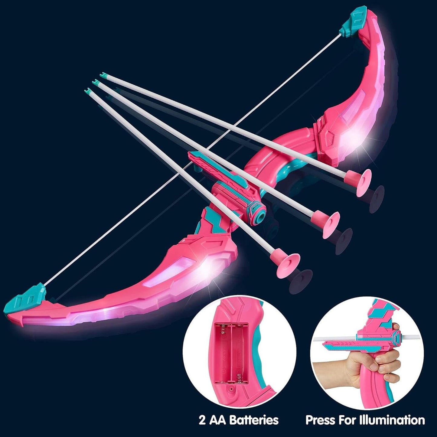 Pink Bow and Arrow Set for Girls, LED Light up Archery Toy Set with 9 Suction Cu