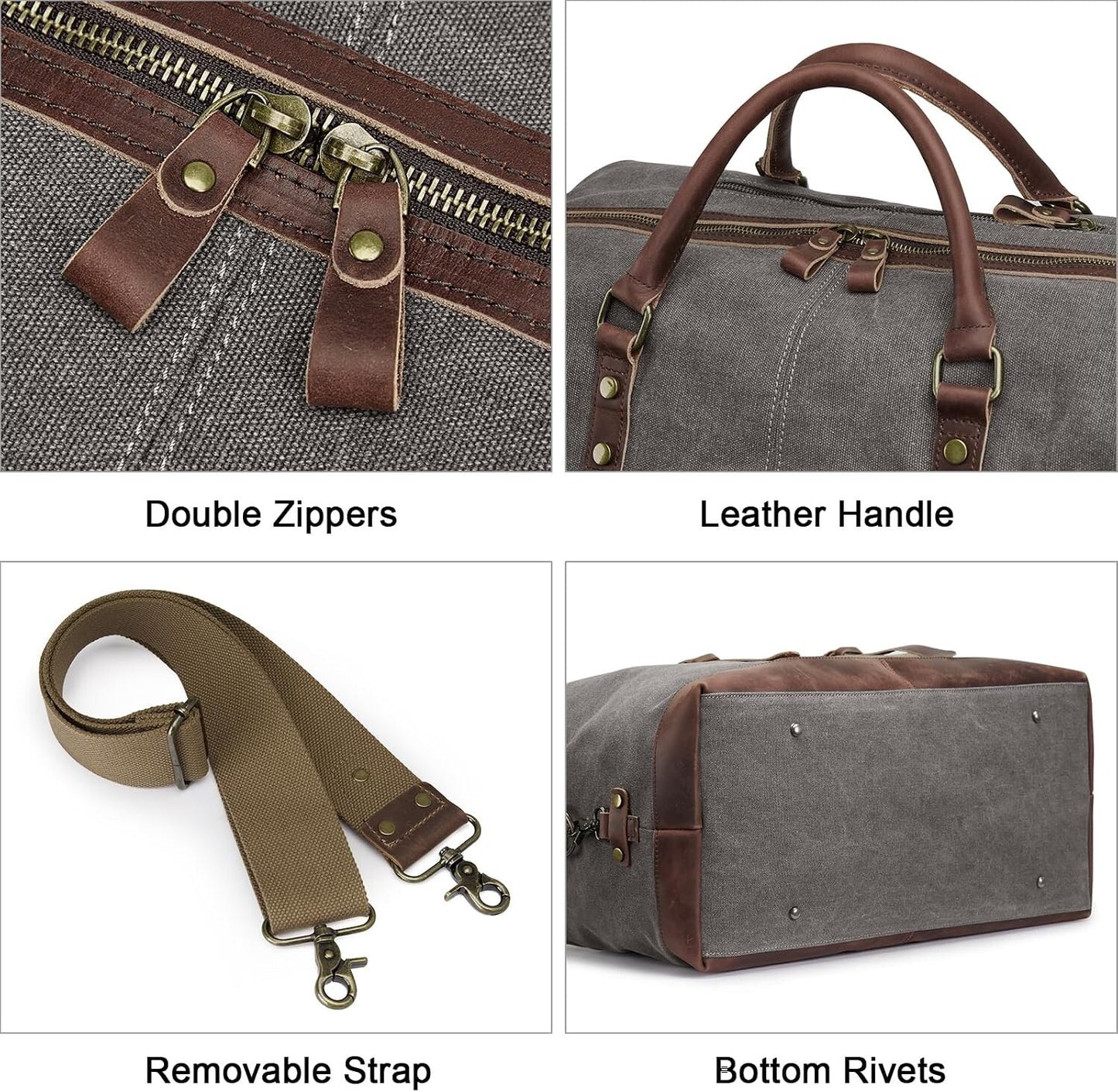 Men's Canvas Travel Duffel Bag Leather Carry On Weekender