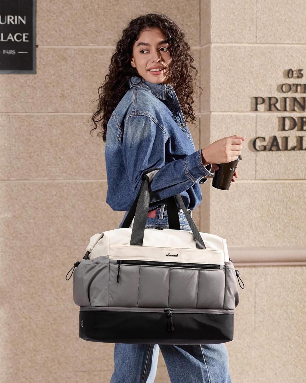 Travel Duffel Bag Women 38L Overnight w/ Shoe Compartment Wet Pocket 2Pc
