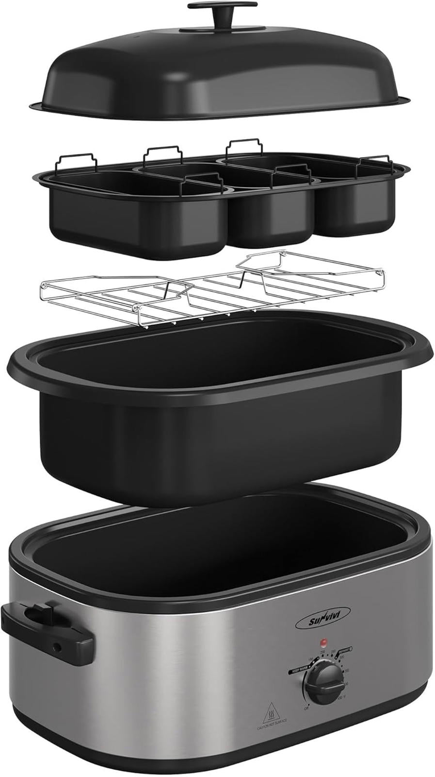 Electric Roaster Oven, Roaster with Removable 3-Bin Buffet Server, 20 QT Turkey