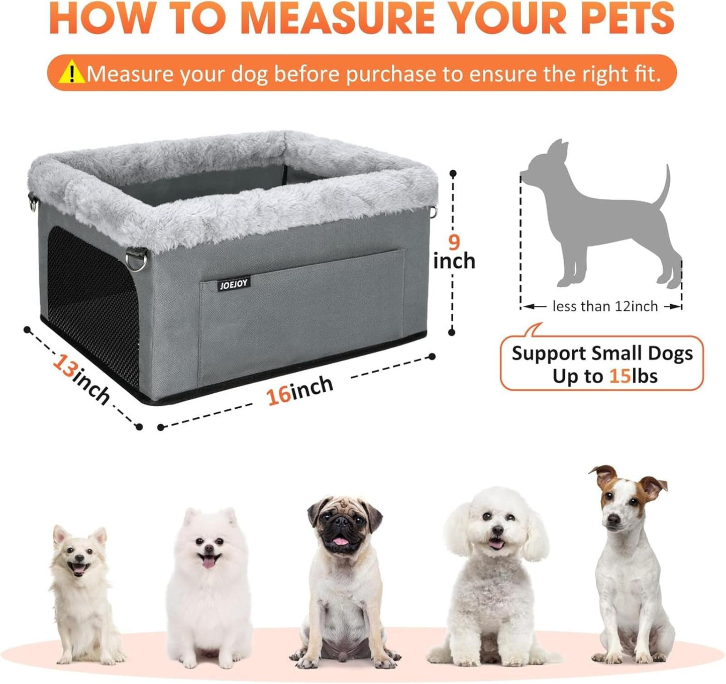 Deluxe Dog Booster Seat Small Pets up to 20lbs w/ Cushion & Storage Pockets