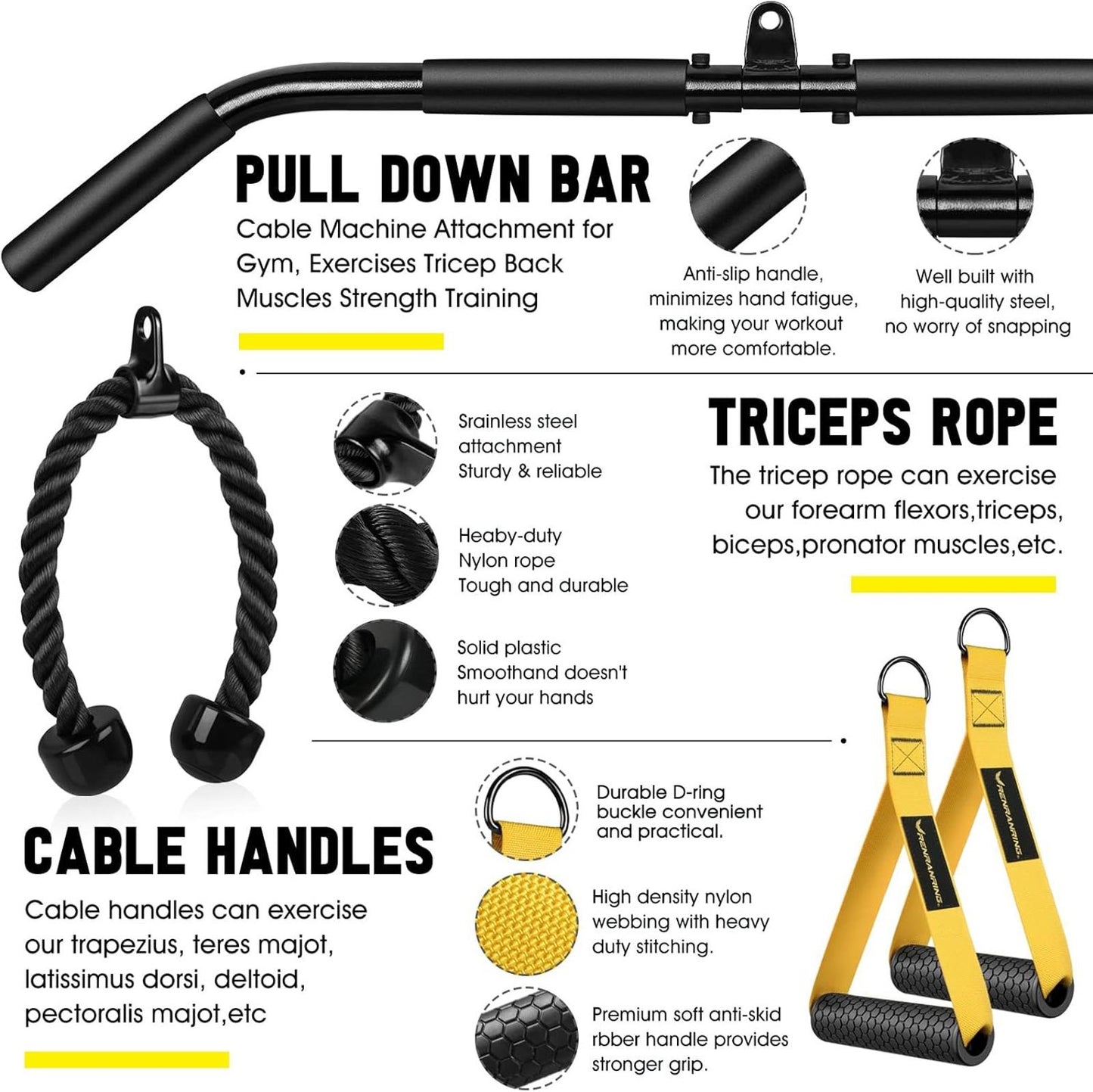 Cable Pulley System Gym LAT Pulldown Triceps Biceps Home Workout Attachments