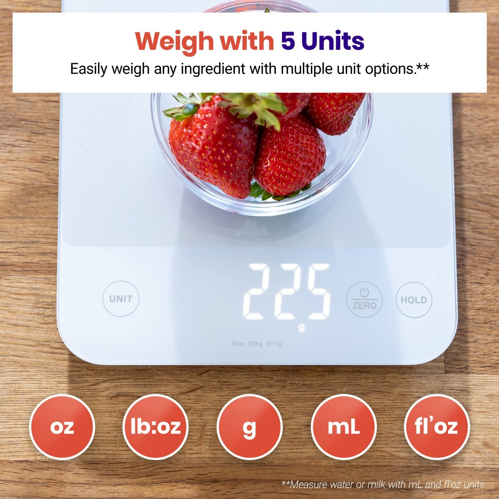 22lb Digital Kitchen Scale   USB Rechargeable, Waterproof, 1g Precision, Tare, G3