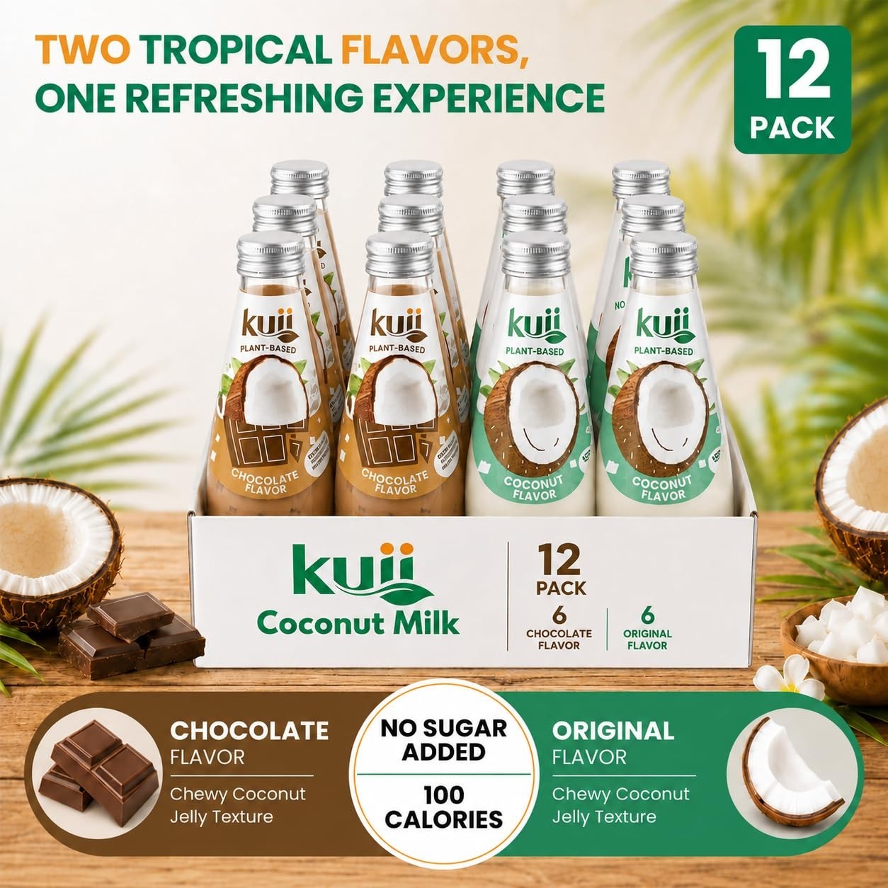 Coconut Milk Drink Variety Pack - No Sugar Added, Original & Chocolate, Nata de5