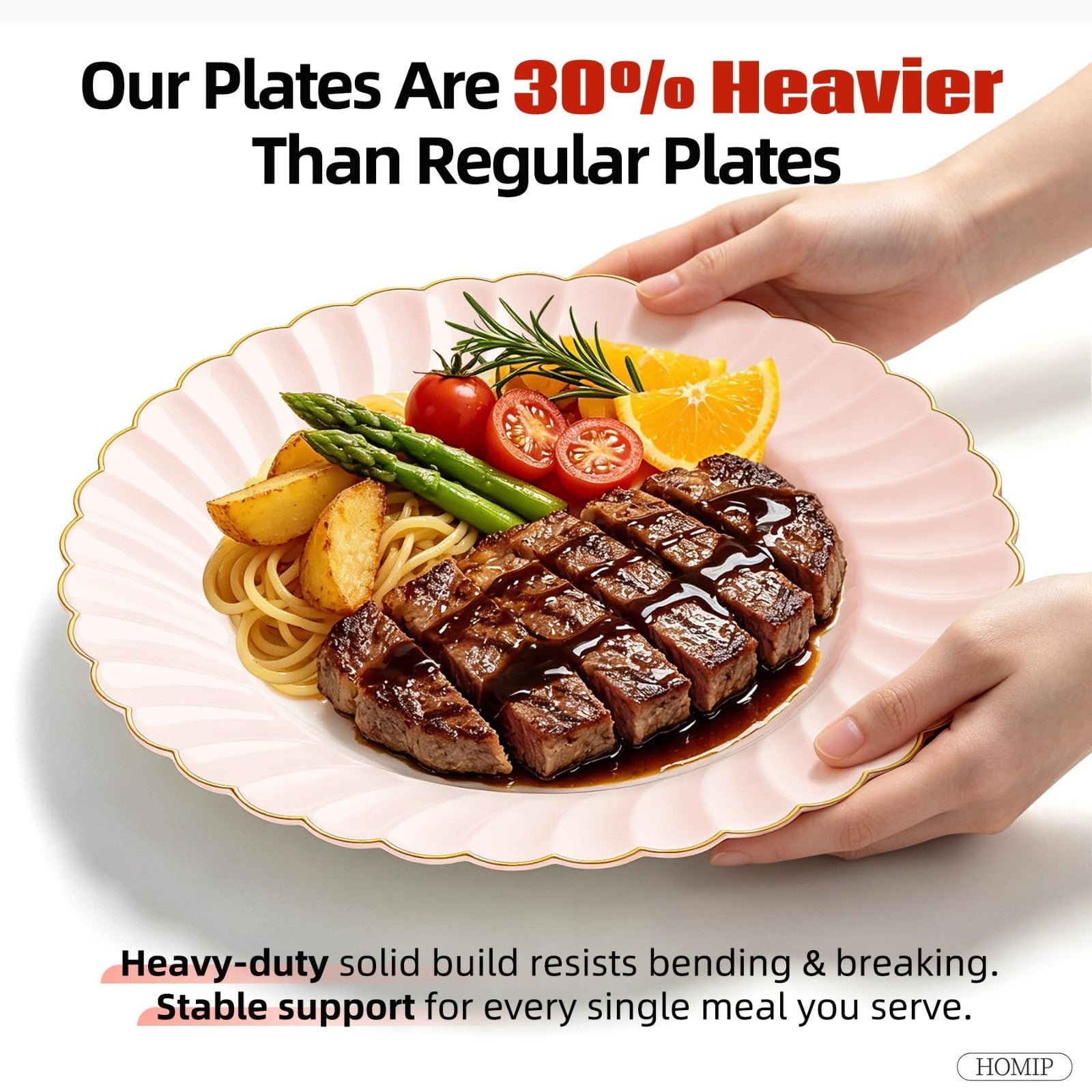 240PCS Pink Gold Scalloped Plastic Plates & Silverware Set for 48 Guests - Fancy3