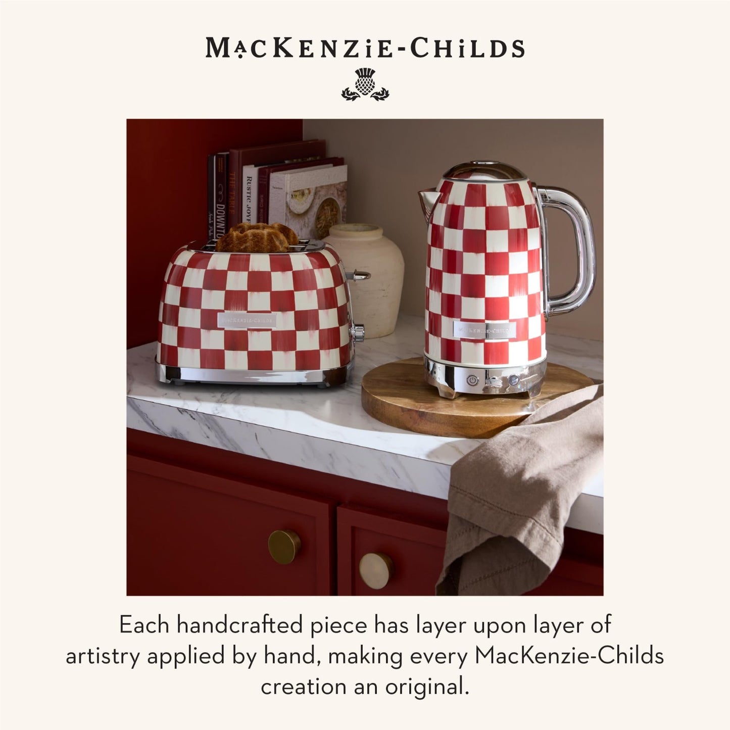 Decorative 2-Slice Toaster for Kitchen, Red and White Cherry Check Design6