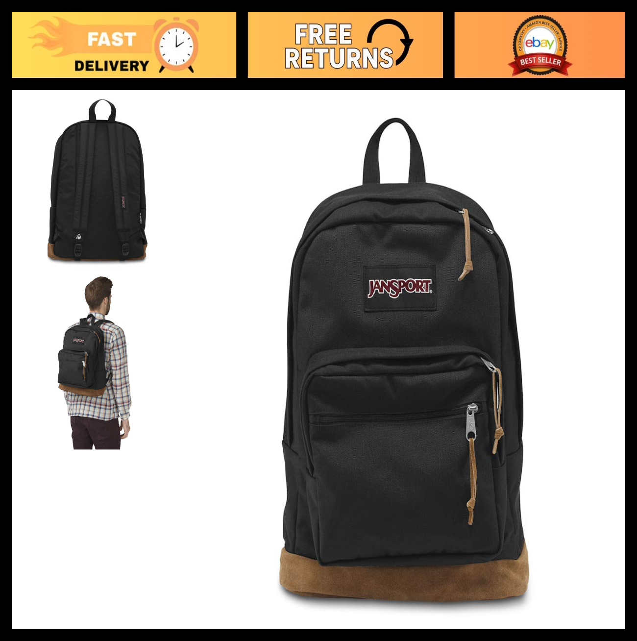 Durable Daypack Backpack with Padded 15" Laptop Sleeve & Water Bottle Pocket   B4