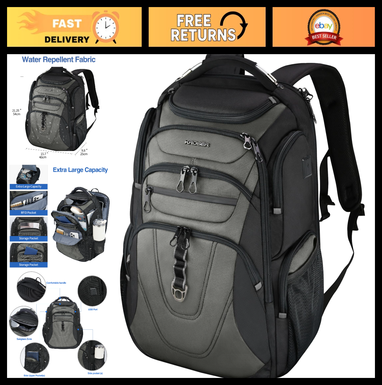 XXXL Travel Laptop Backpack 18.4 Inch, Waterproof Computer Bag for Men & Women0