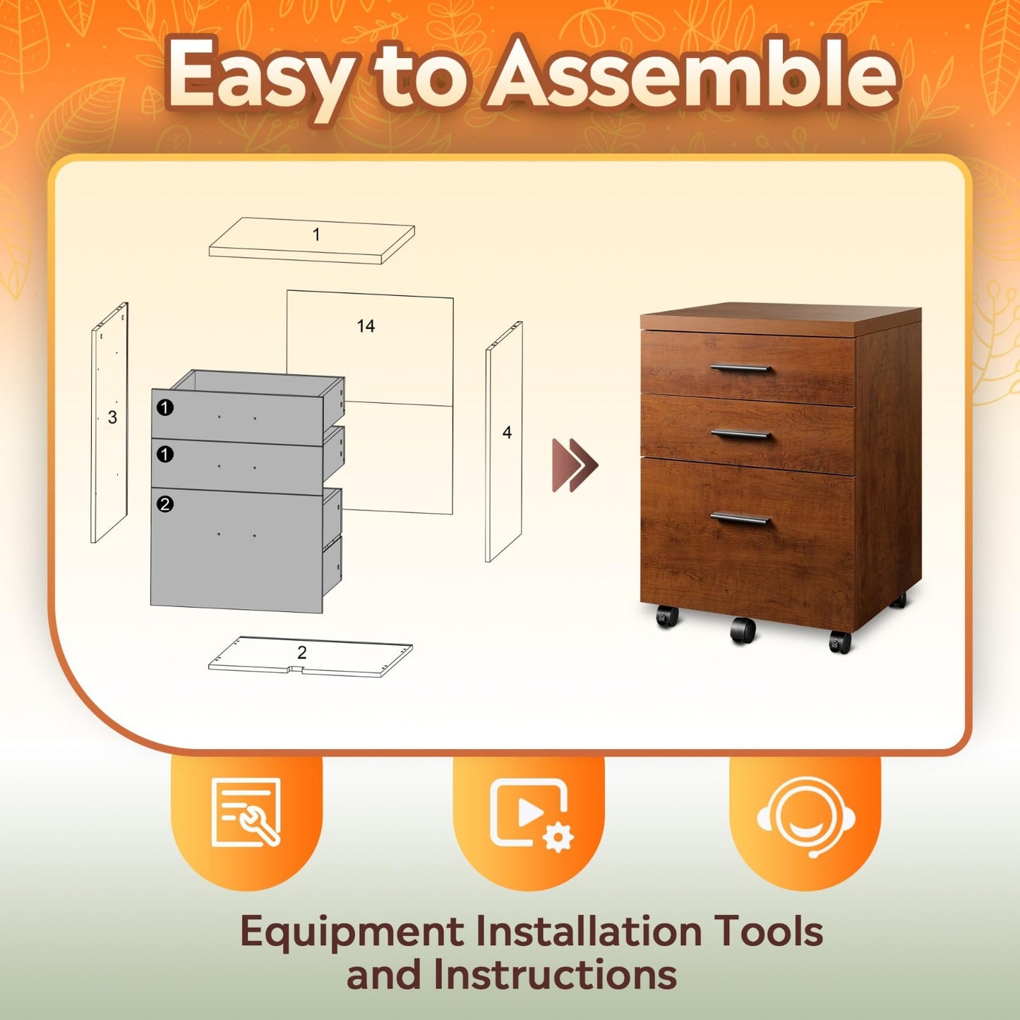 3 Drawer File Cabinet for Home Office   Wood Under Desk Storage, Rolling Printer7