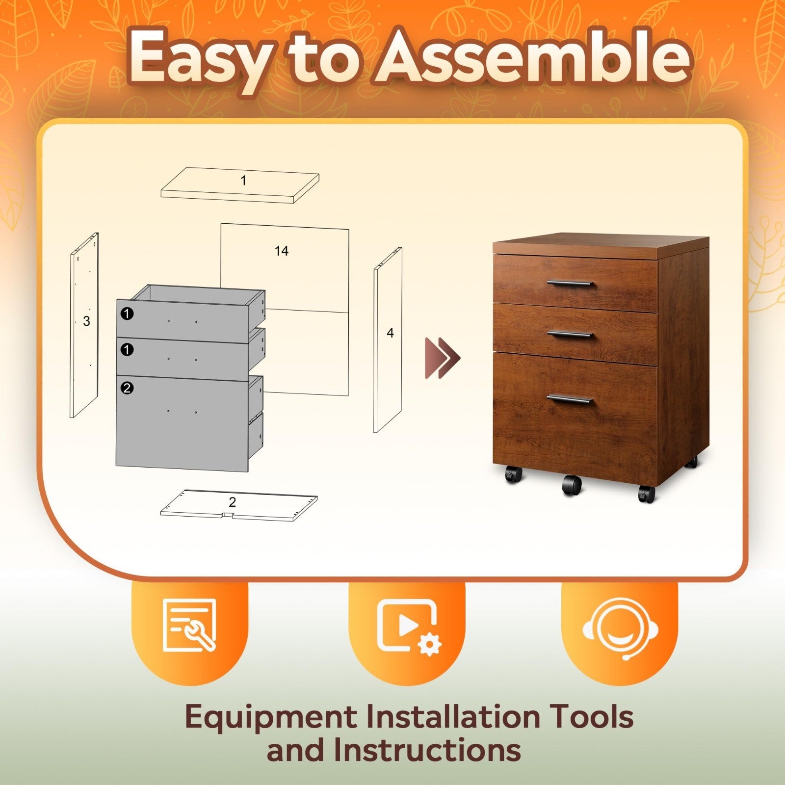 3 Drawer File Cabinet for Home Office   Wood Under Desk Storage, Rolling Printer7