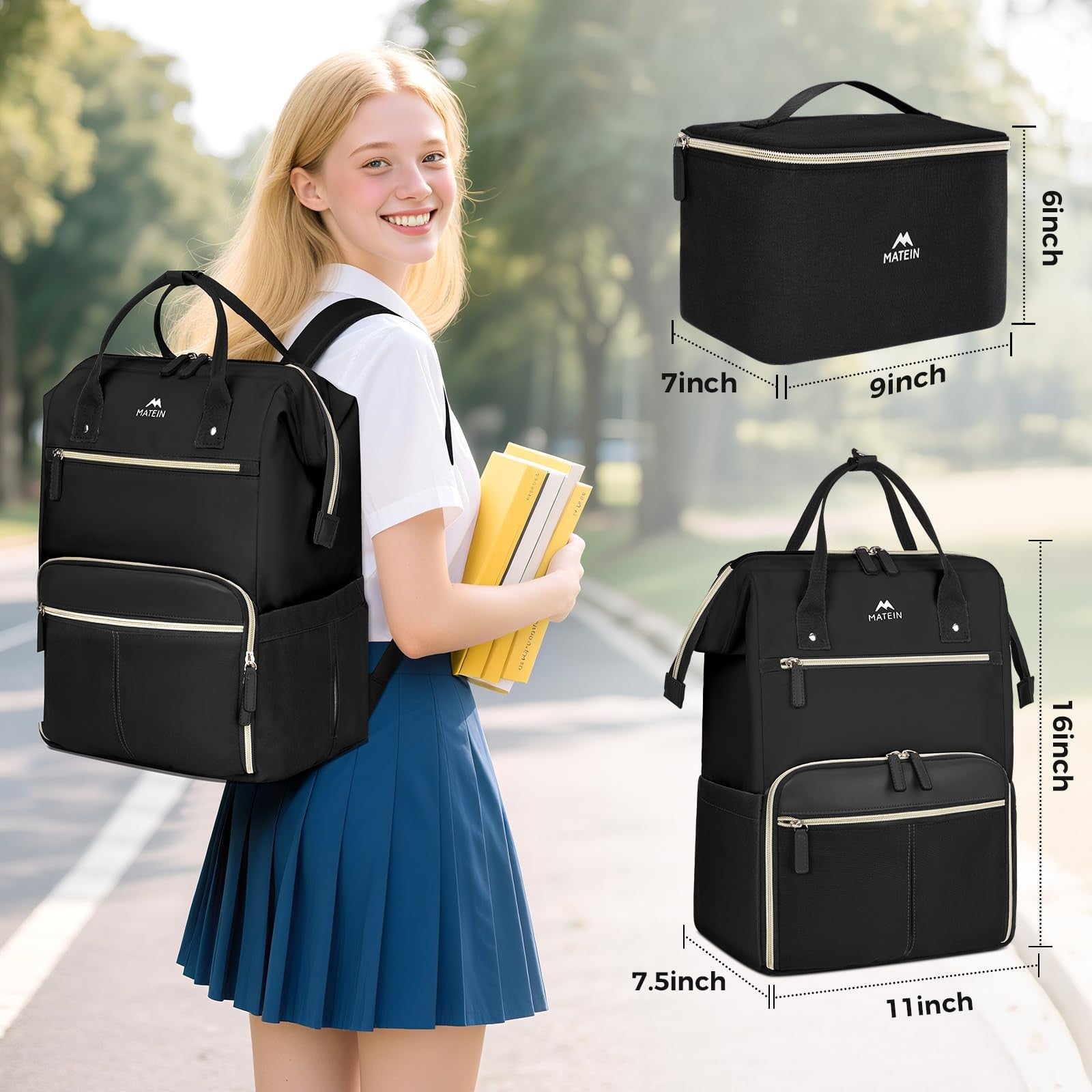 Stylish 15.6" Laptop Backpack with Insulated Lunch Box - Perfect for Work, Trave2