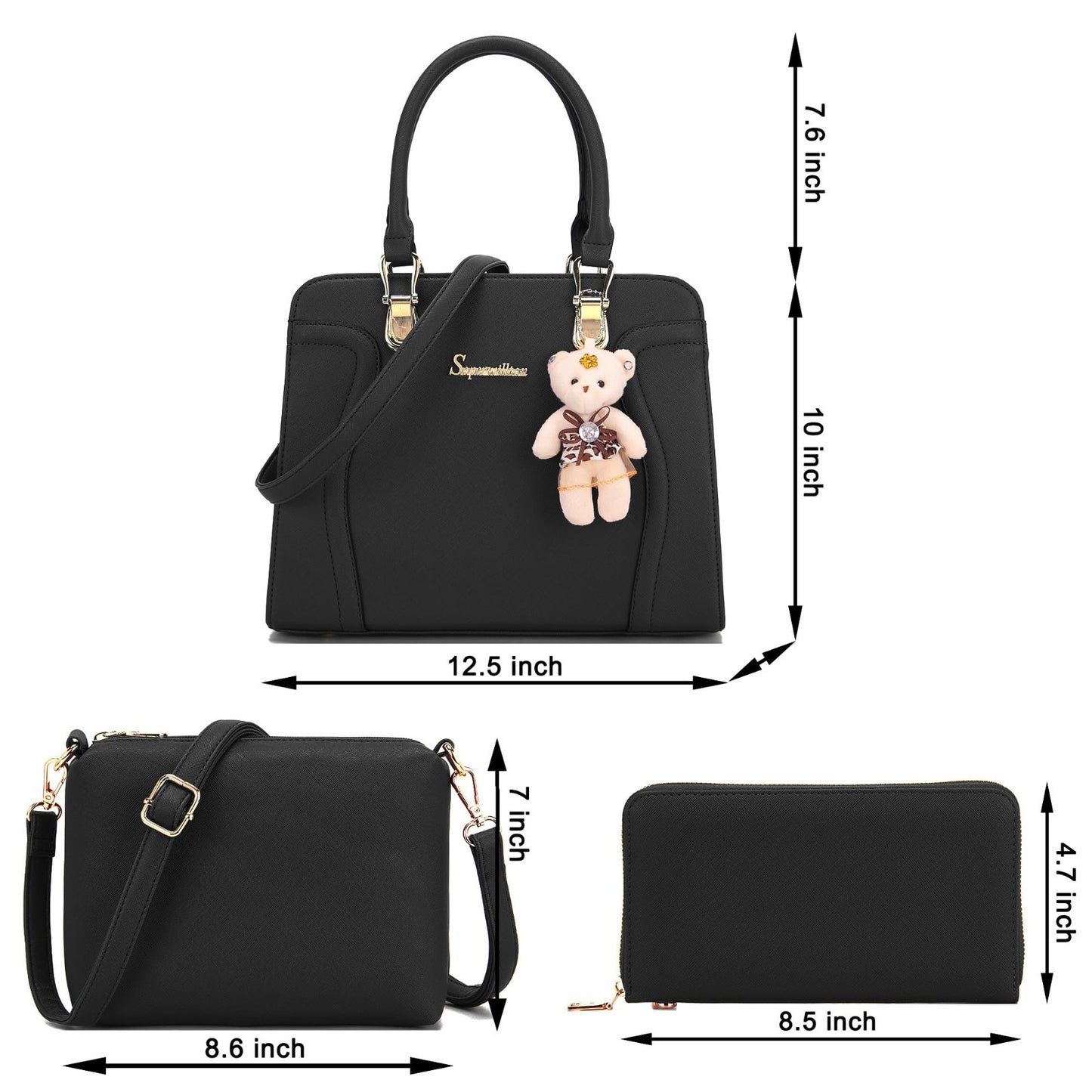 Stylish 3pcs Women's Shoulder Handbags Set - Satchel, Purse & Wallet Combo4