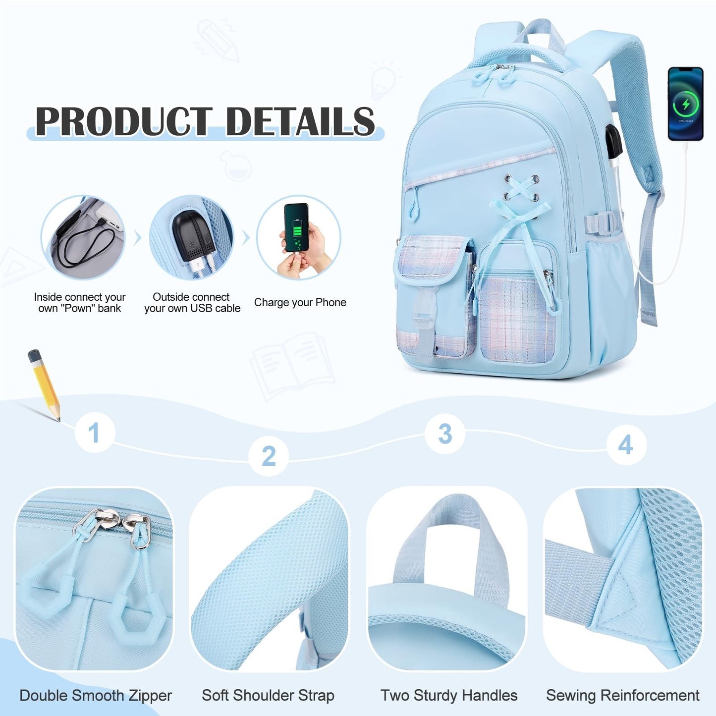3PCS Girls School Backpack Set with Lunch Box & Pencil Pouch   Stylish & Durable5