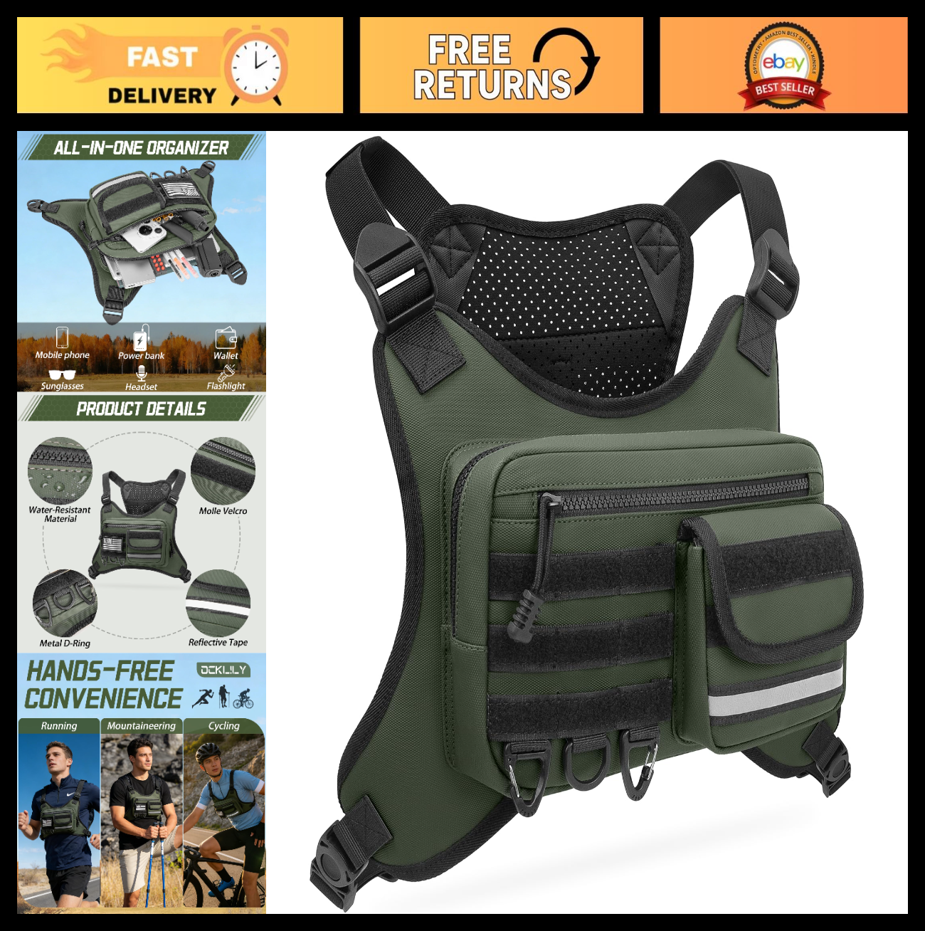 Optimized eBay Title:  "Versatile Chest Bag for Outdoor Sports - Running, Cycli0
