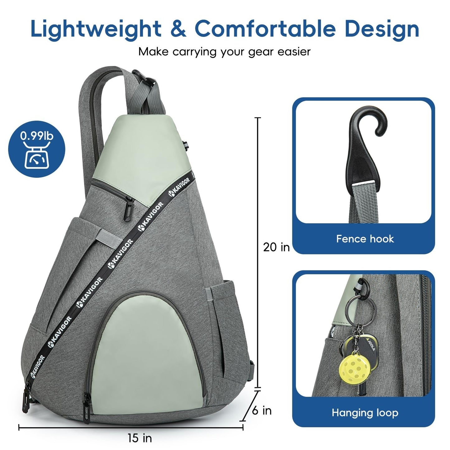 Lightweight Pickleball Sling Bag with 7 Pockets, Water-Resistant & Detachable St5
