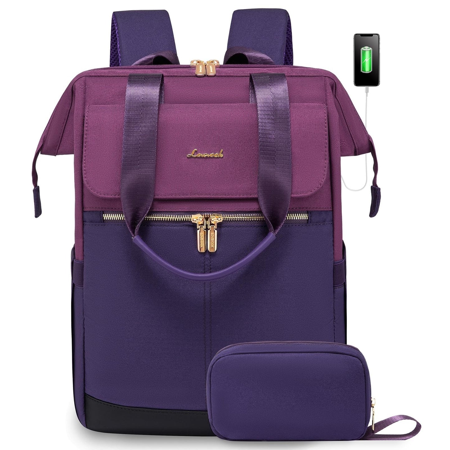 Stylish 17.7" Laptop Backpack for Women, USB Port, Waterproof Travel Bag, Blue P1