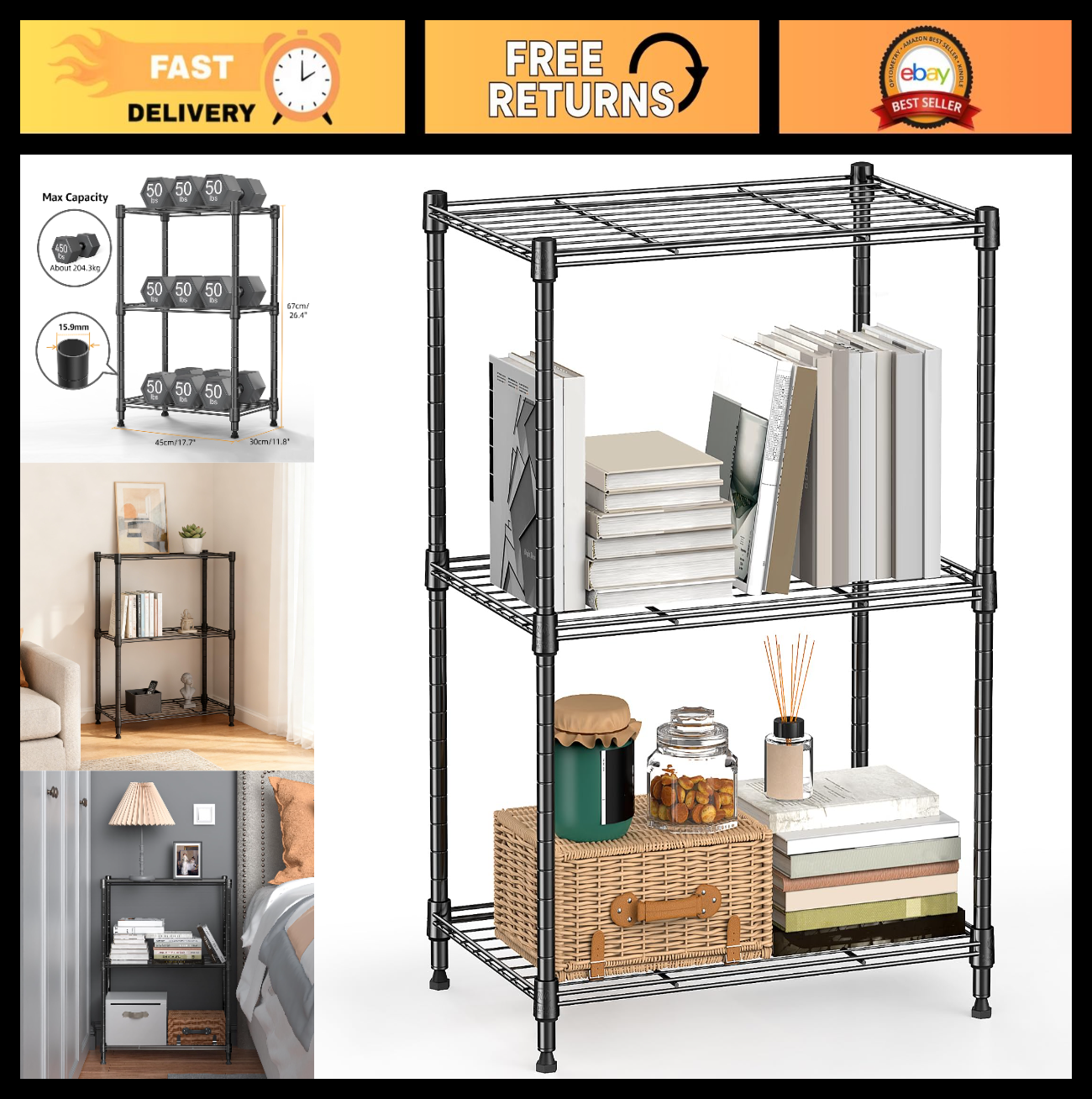 450 lbs Steel Storage Shelving Unit   3 Tier Utility Wire Rack for Home, Kitchen0