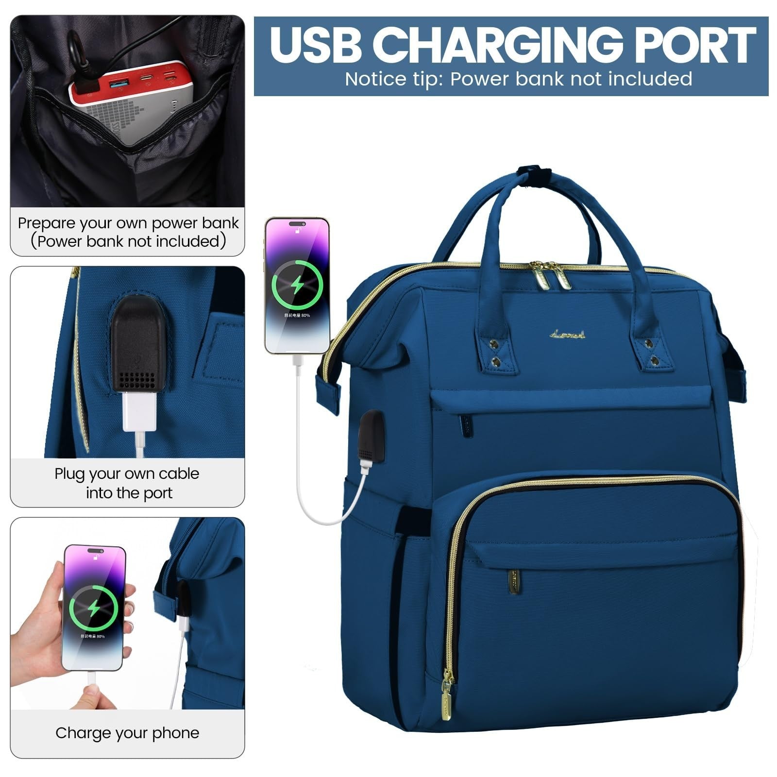 Stylish 17" Laptop Backpack for Women   Waterproof Travel Bag with USB Port, Per3