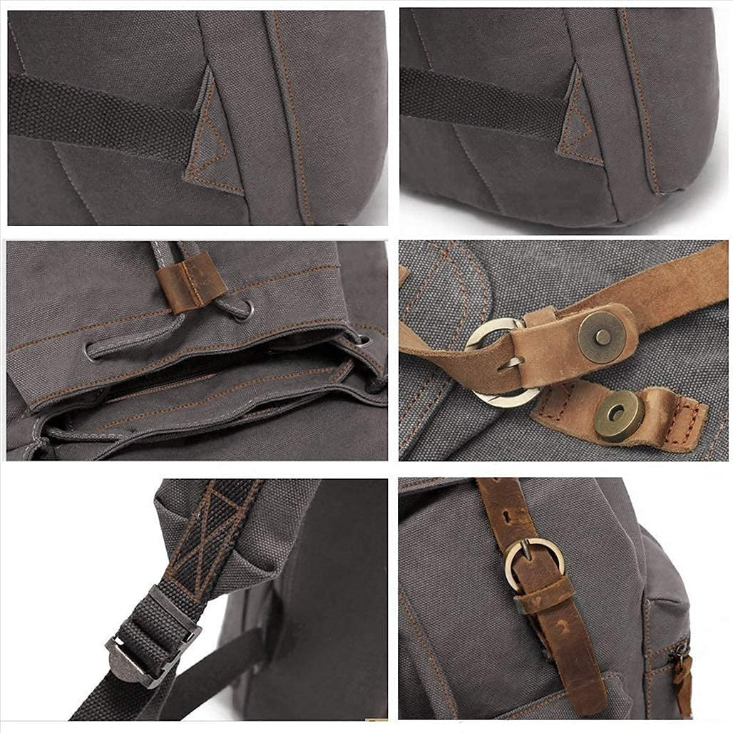 Vintage Canvas Backpack with Leather Trim, Padded Laptop Sleeve 12" 17", Travel6