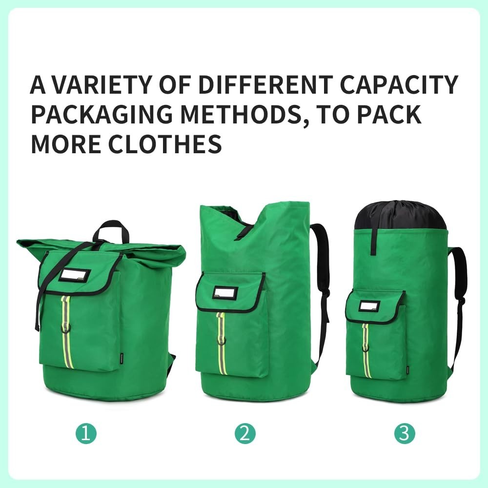 Extra-Large Heavy Duty Laundry Backpack Bag with Drawstring Closure - Grass Gree3