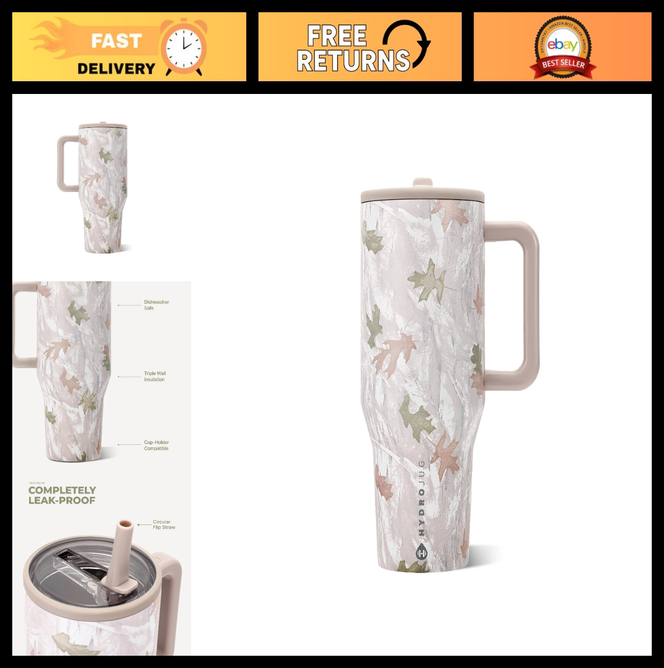 40oz Insulated Tumbler with Handle & Straw, Camo Travel Mug, BPA Free Drinkware0