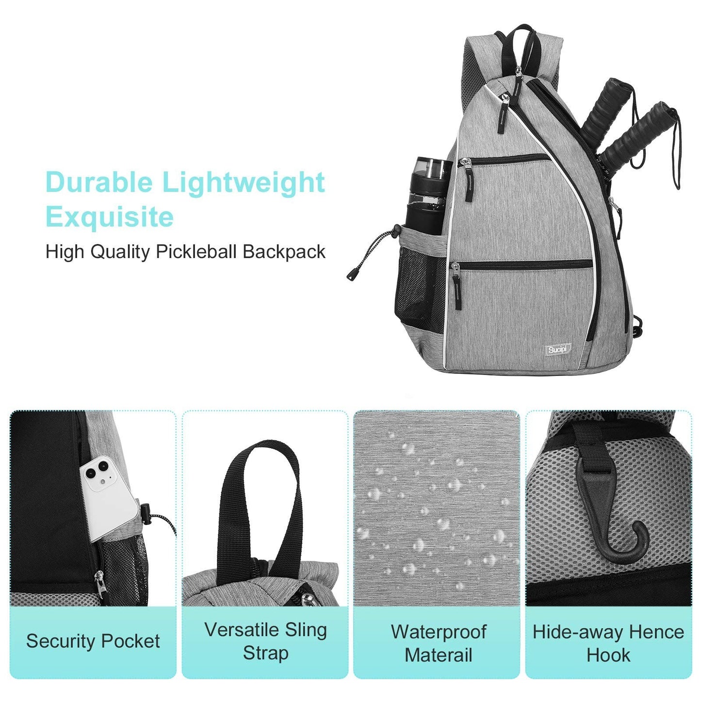 Adjustable Pickleball Backpack with Fence Hook, Large Capacity & Safety Pocket3