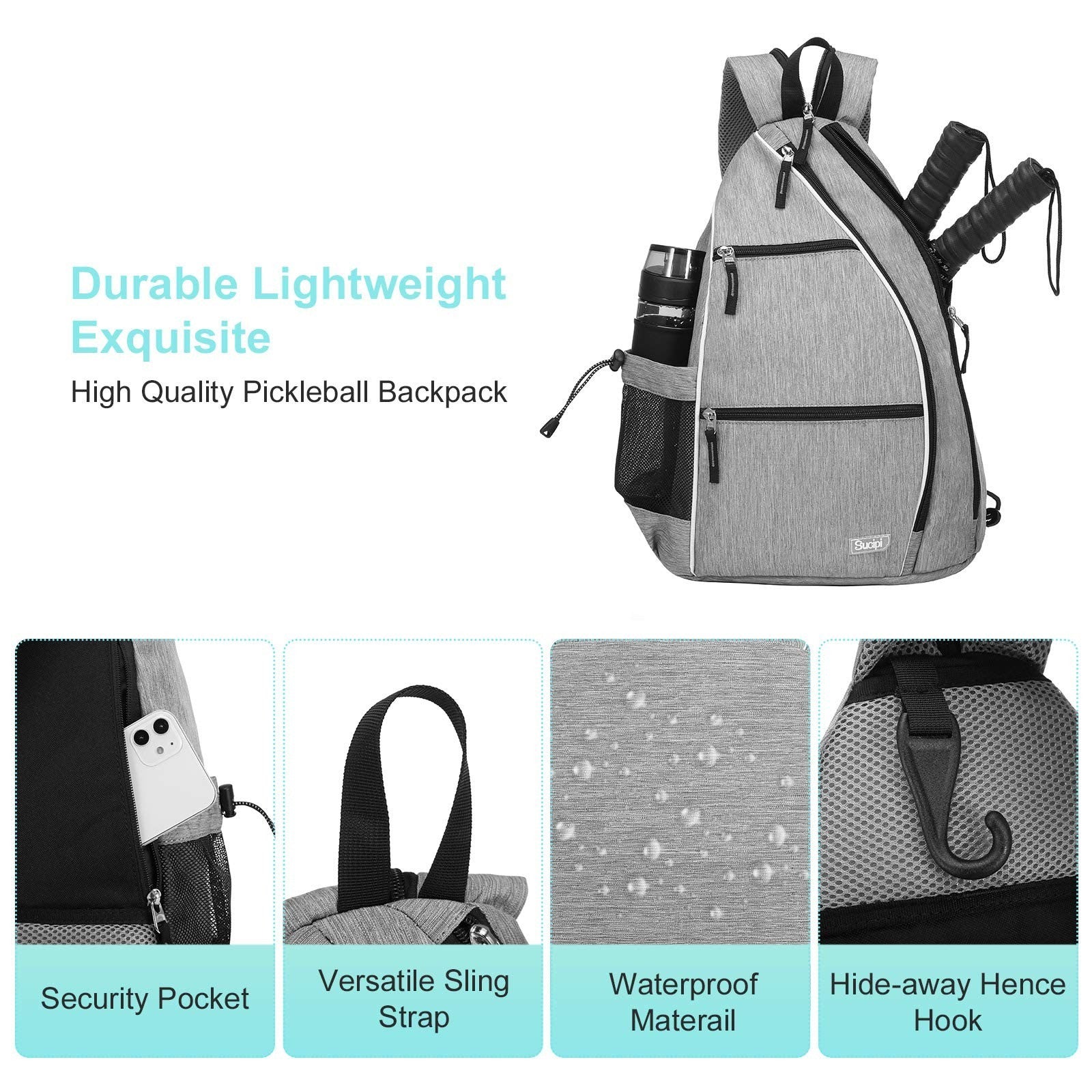Adjustable Pickleball Backpack with Fence Hook, Large Capacity & Safety Pocket3