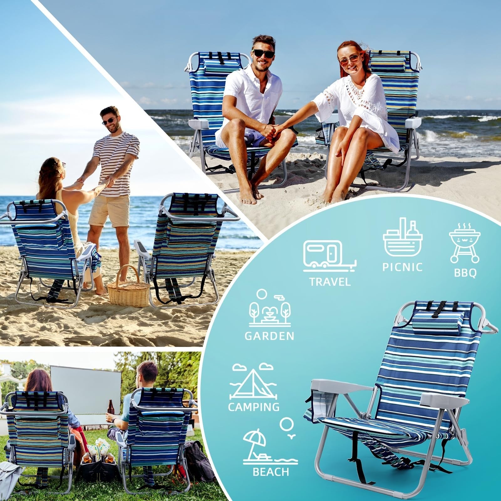 Compact Portable Beach Chair for Adults - Heavy Duty Folding Chair with Cooler P3