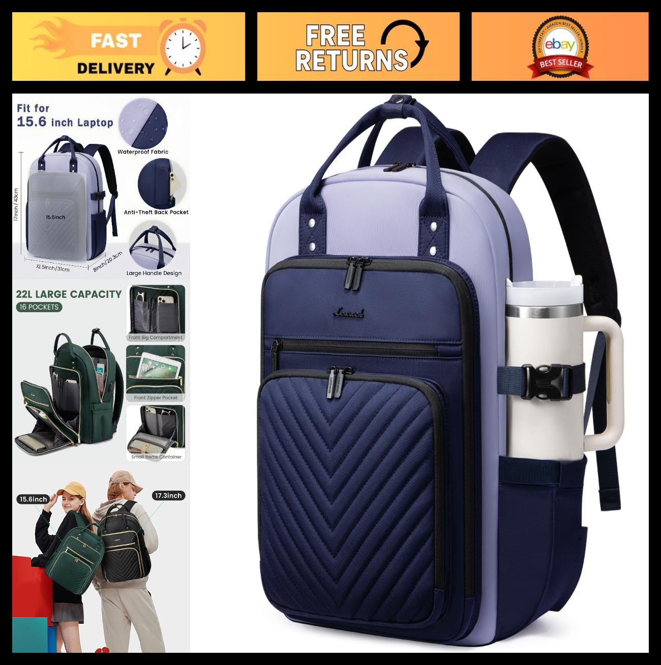 Stylish Water Resistant Laptop Backpack for Women   Travel, Work, Business, Nurs0