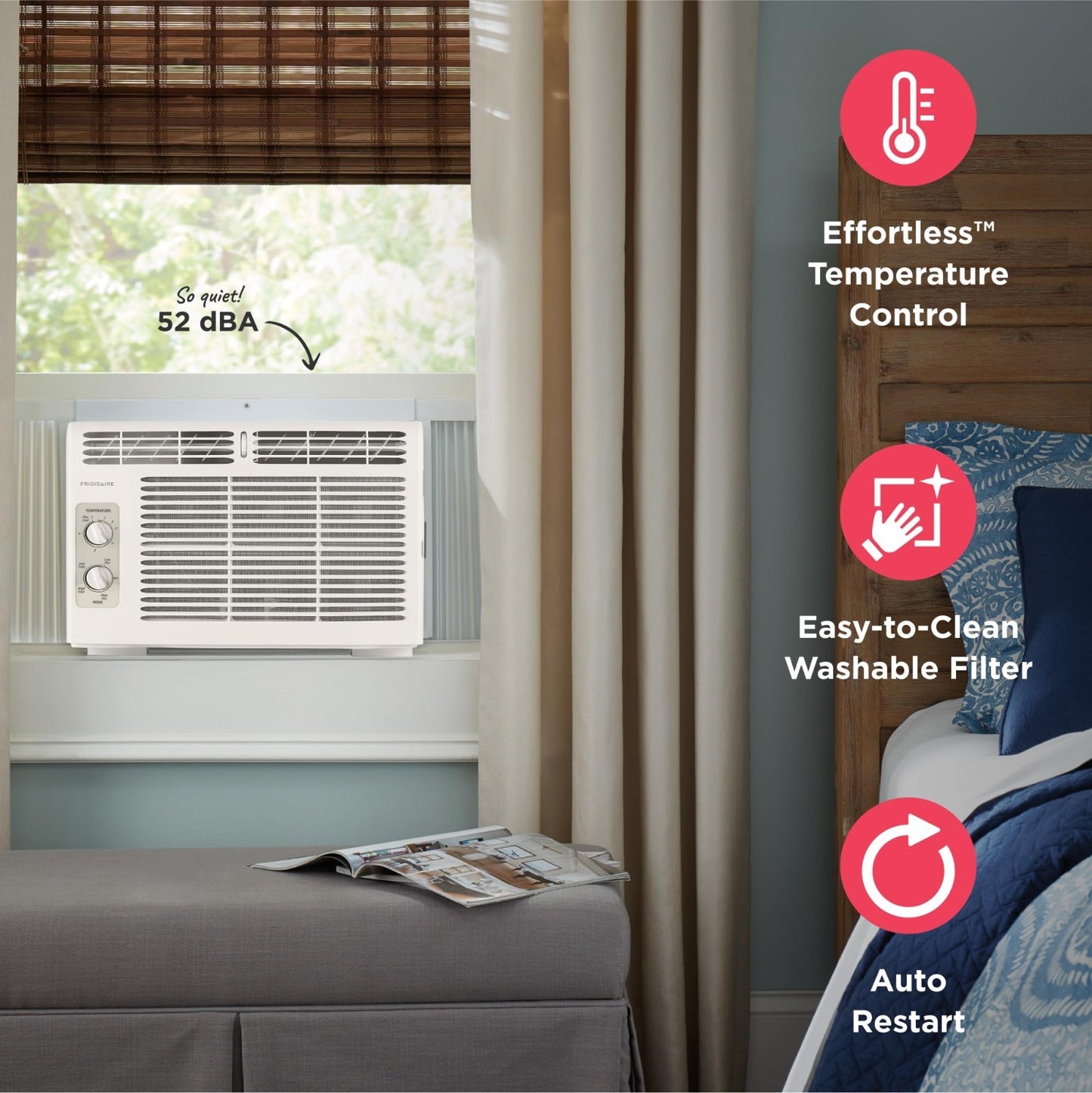 5,000 BTU Window Air Conditioner - Cools 150 Sq. Ft., Quiet, 2 Fan Speeds, Auto3