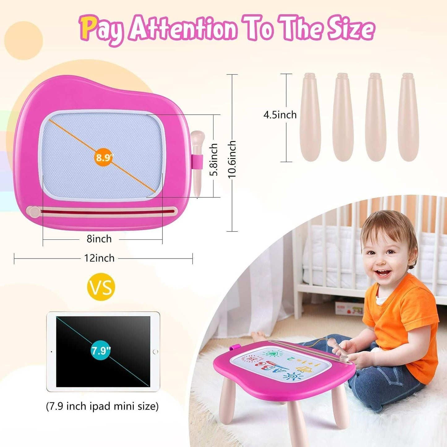 Magnetic Drawing Board for Toddlers - Erasable Doodle Toy for Home & Travel, Age1