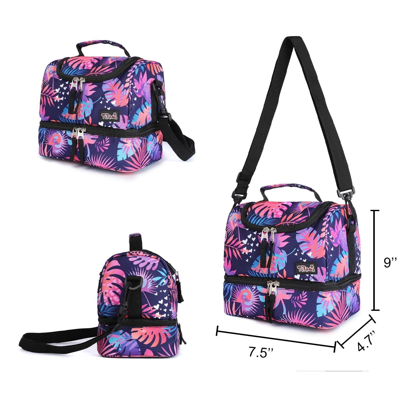 Wheeled Kids Backpack 18" with Lunch Bag, Double Handle, Pink Leaves Design6