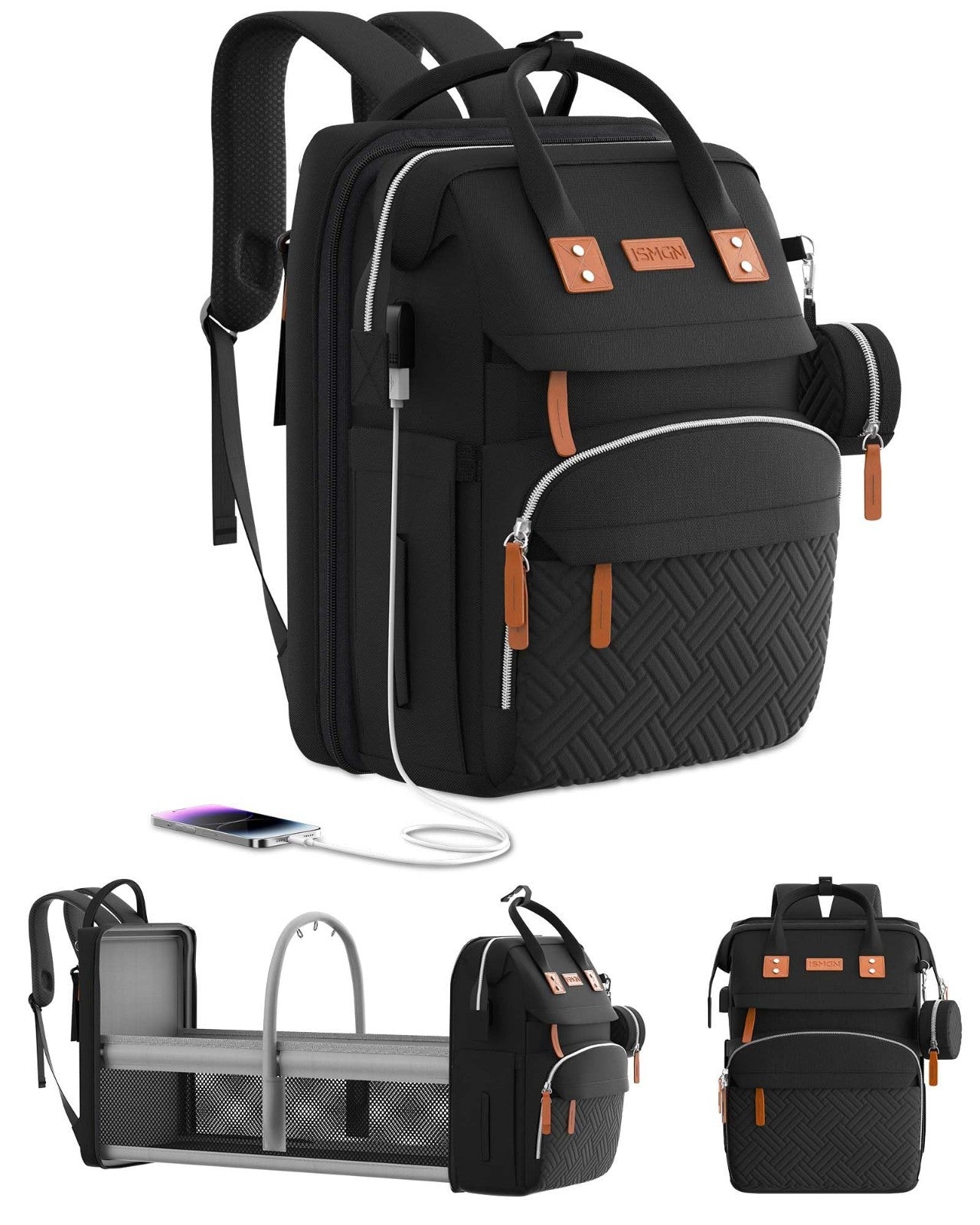 Diaper Bag Backpack with Changing Station, Baby Travel Bag for Boys, Black1