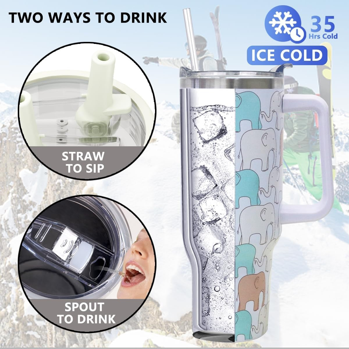 40 oz Insulated Tumbler with Handle & Straw   Leak Proof Travel Mug, Dishwasher3
