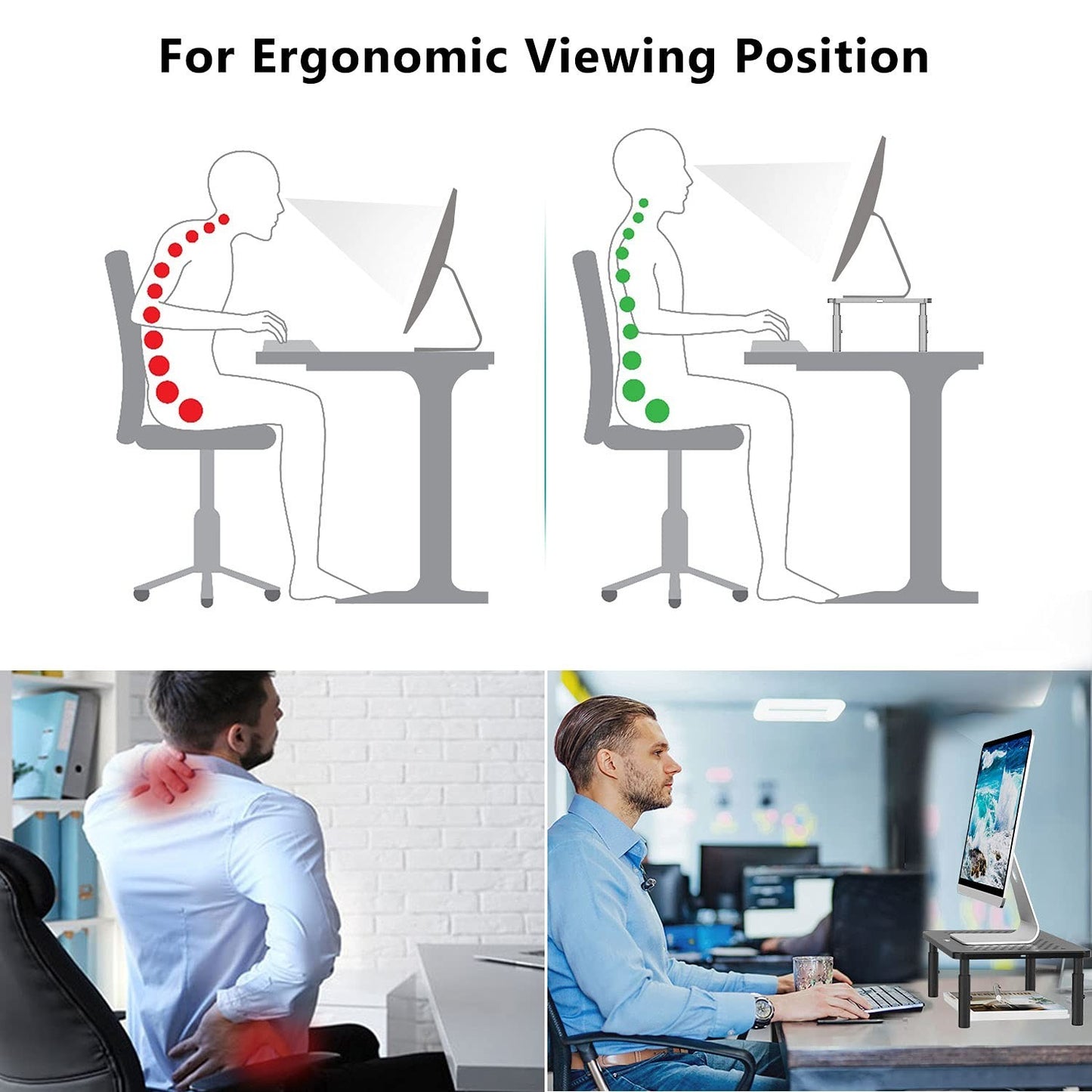 Adjustable Monitor Stand Riser with Storage, Desk Organizer for Home/Office, Bla3
