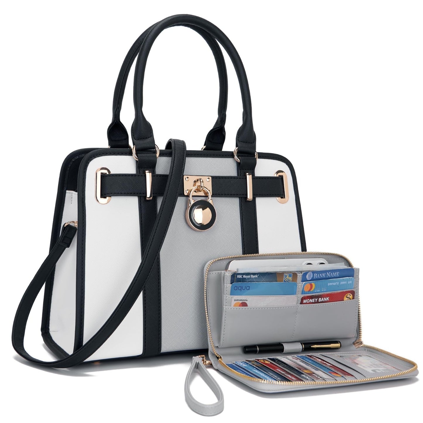 Stylish Structured Satchel Tote Handbag Set for Women with RFID Wallet - Fashion1