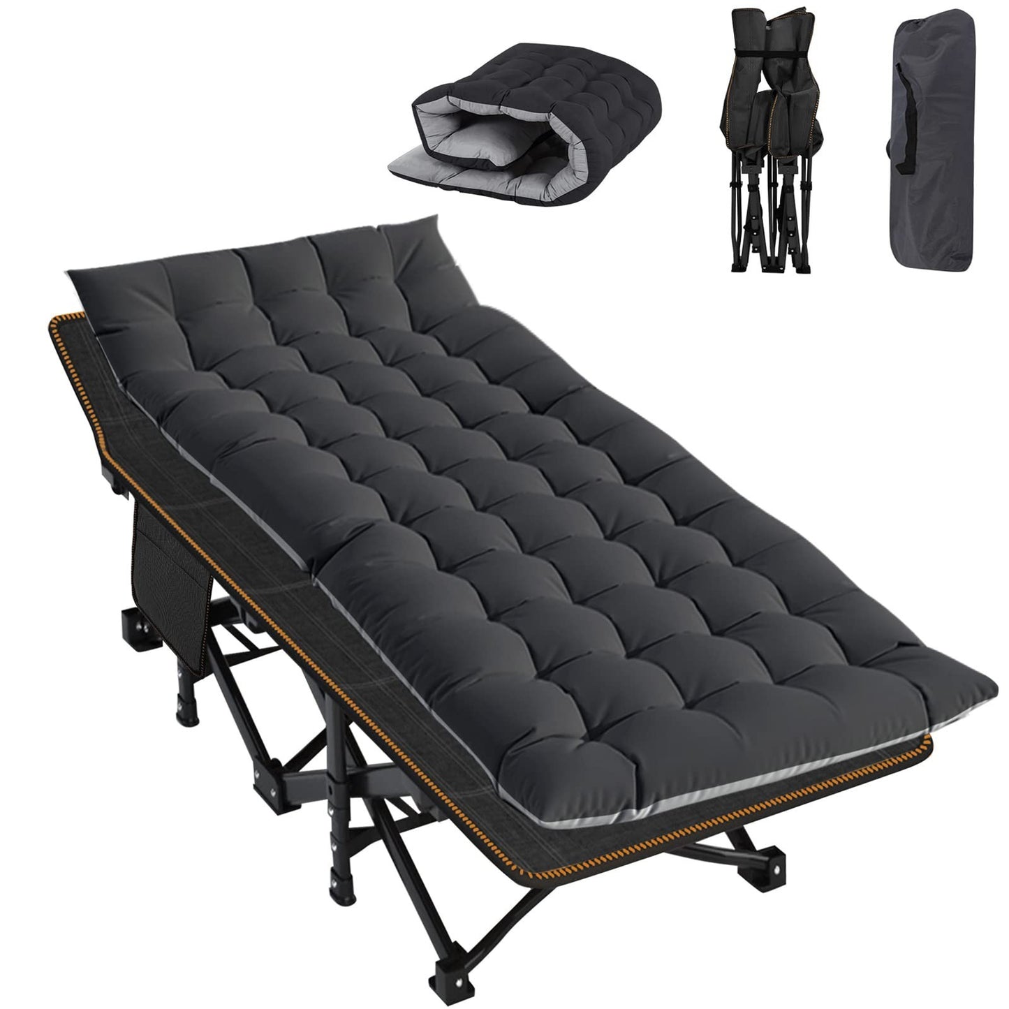 Extra Wide Camping Cot for Adults, Heavy Duty Portable Folding Bed with Mat & Ca1