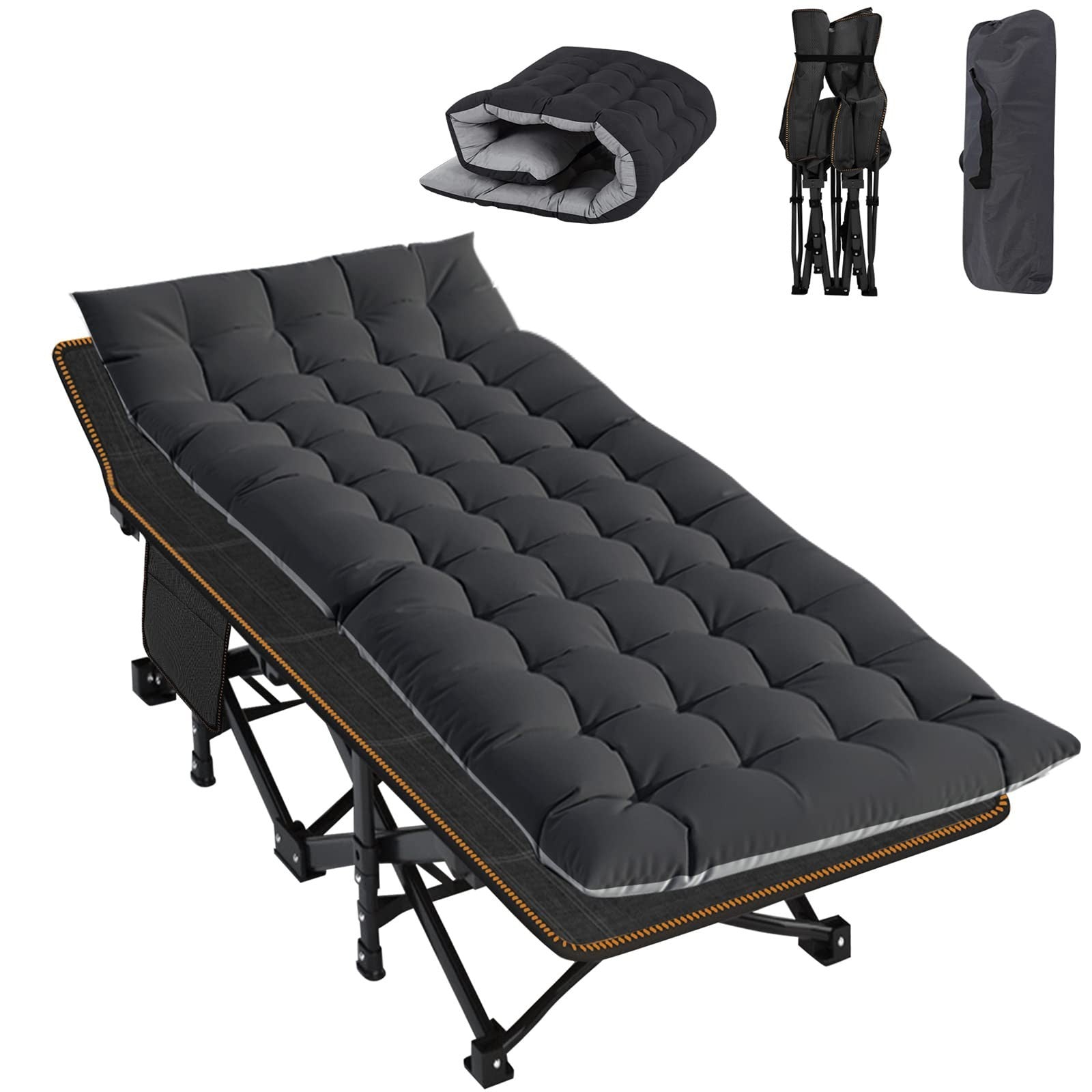 Extra Wide Camping Cot for Adults, Heavy Duty Portable Folding Bed with Mat & Ca1