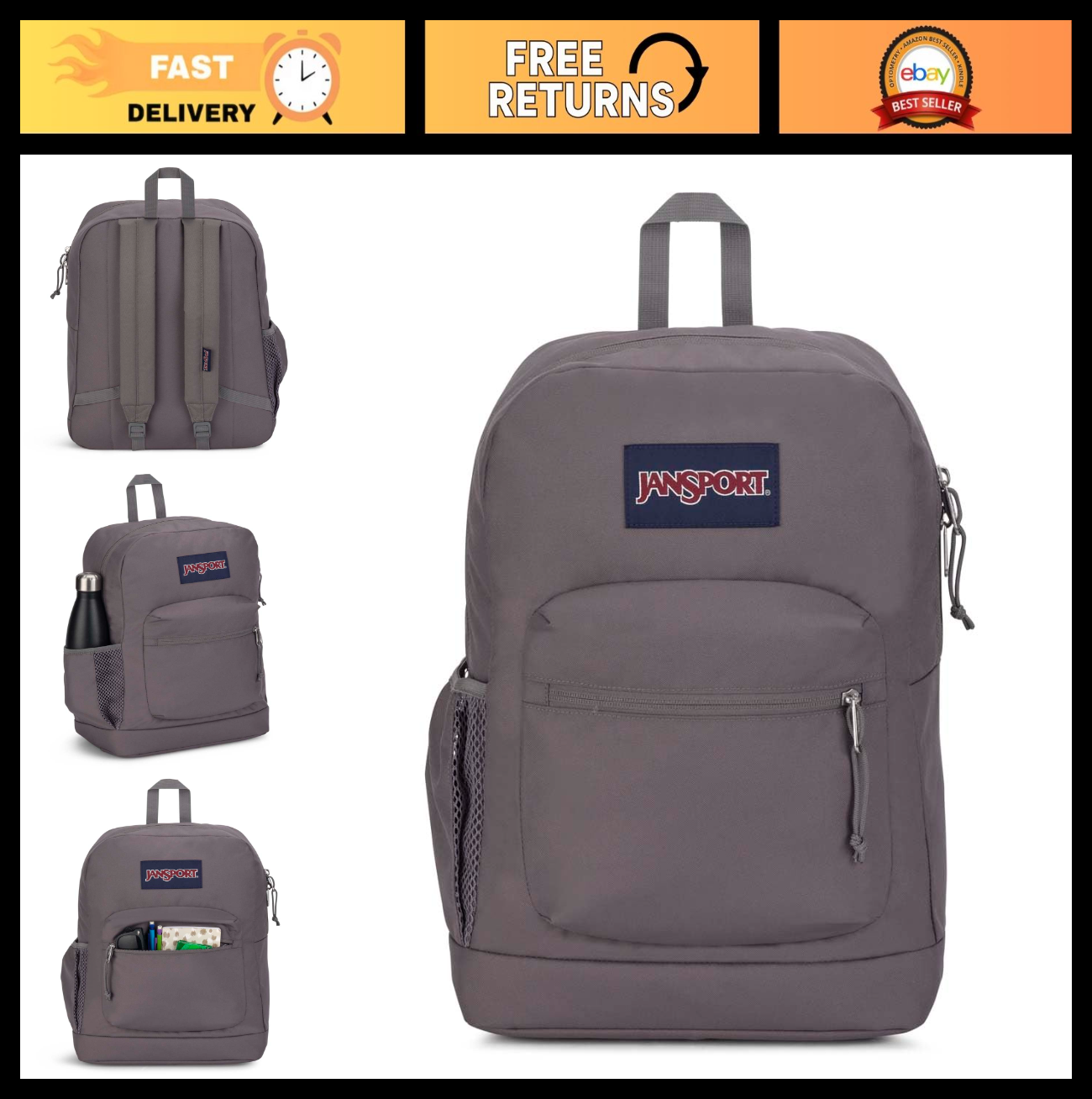 26L Cross Town Plus Backpack, Graphite Grey, Durable, Stylish, School & Travel B0