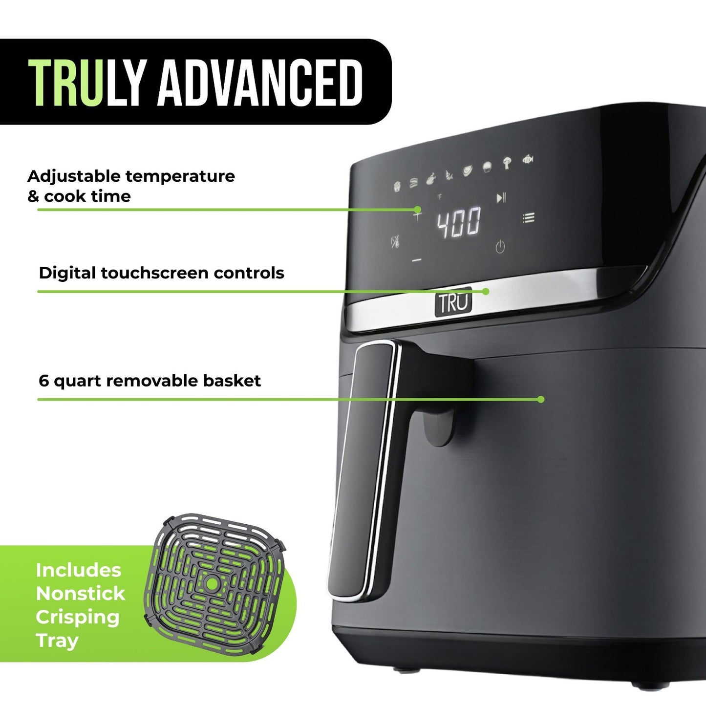6 Quart Digital Air Fryer   Family Size, One Touch Control, 8 Presets, Nonstick3