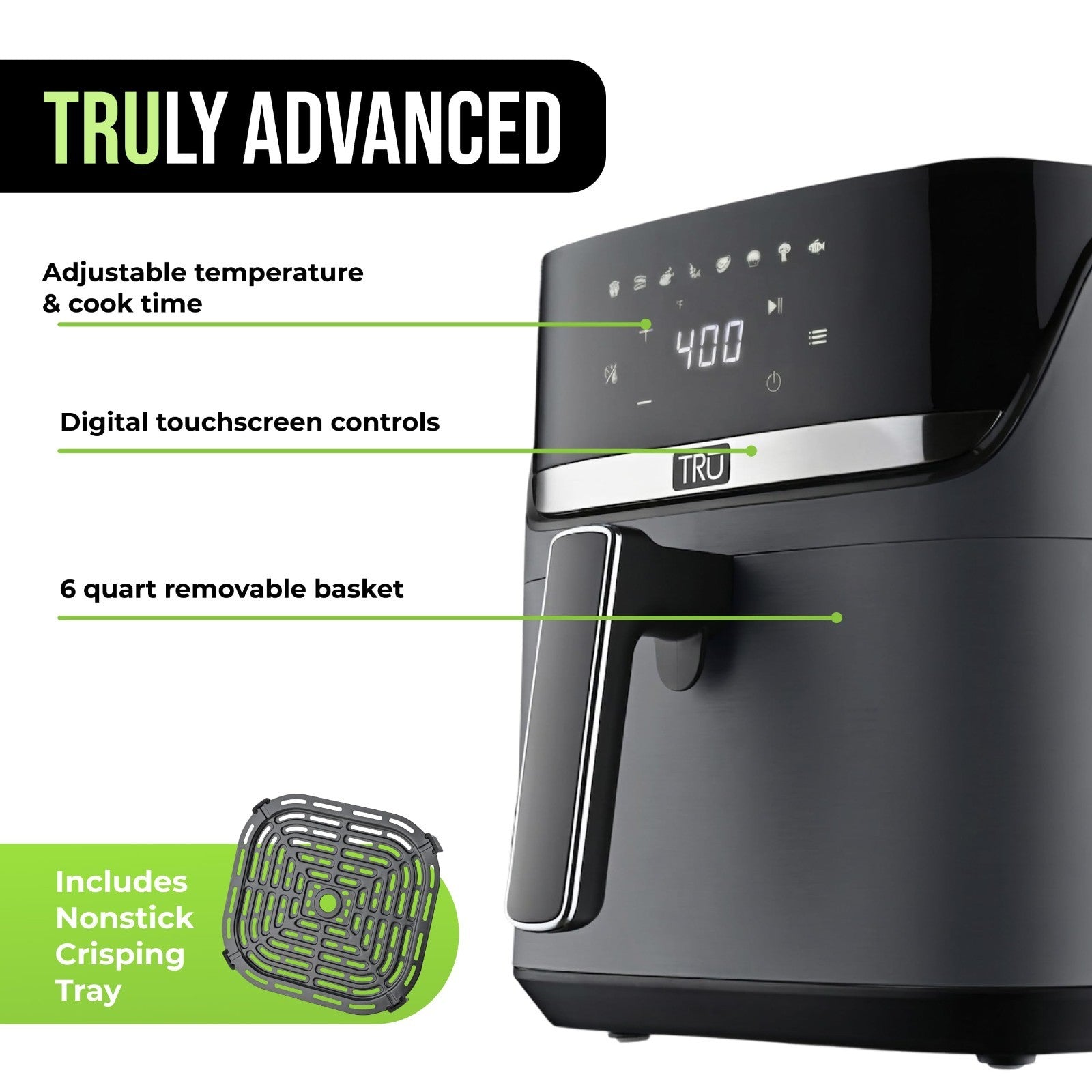 6 Quart Digital Air Fryer   Family Size, One Touch Control, 8 Presets, Nonstick3