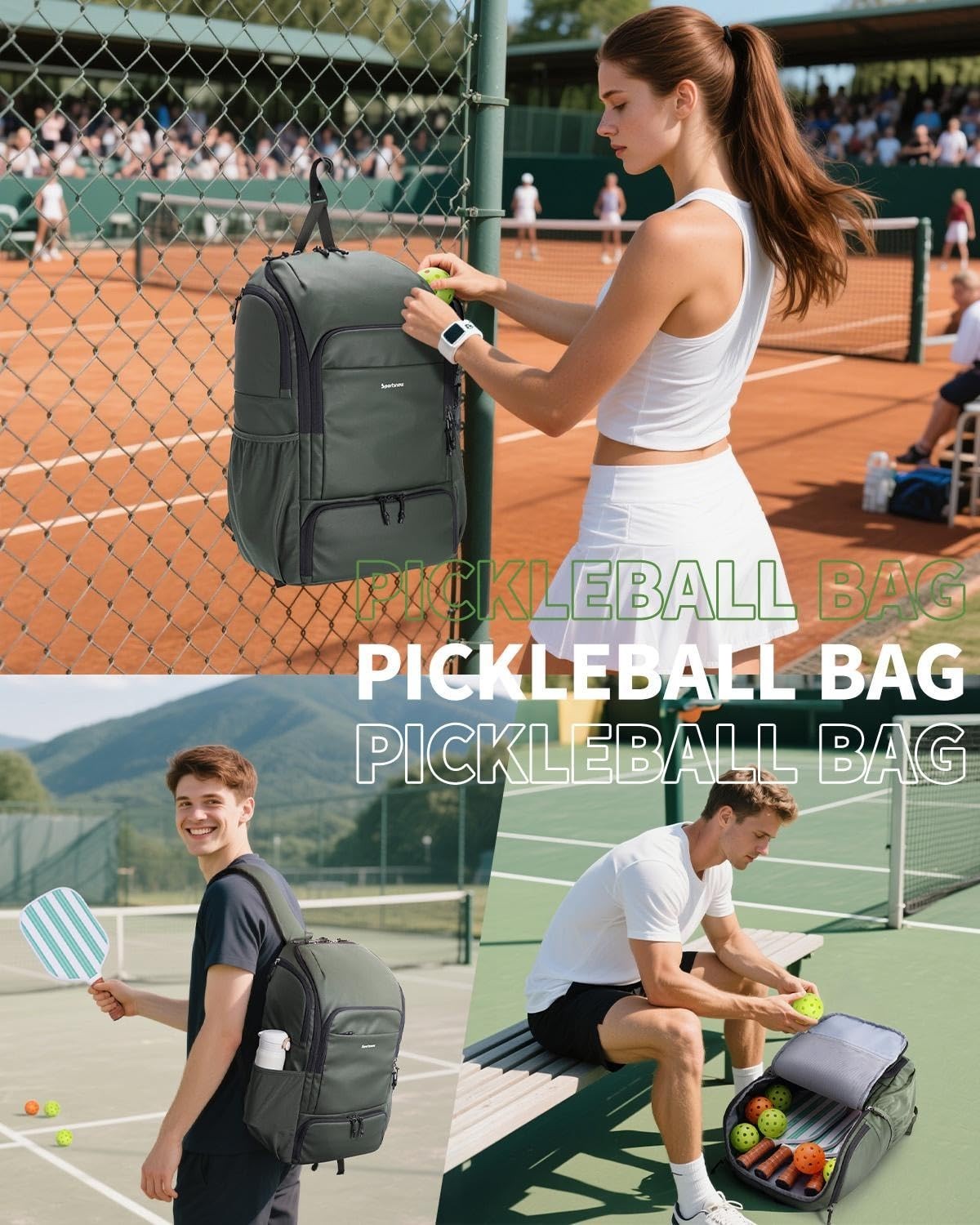 Waterproof Pickleball Bag with Shoe Compartment & Fence Hook | 30L, 2 Pockets, A6