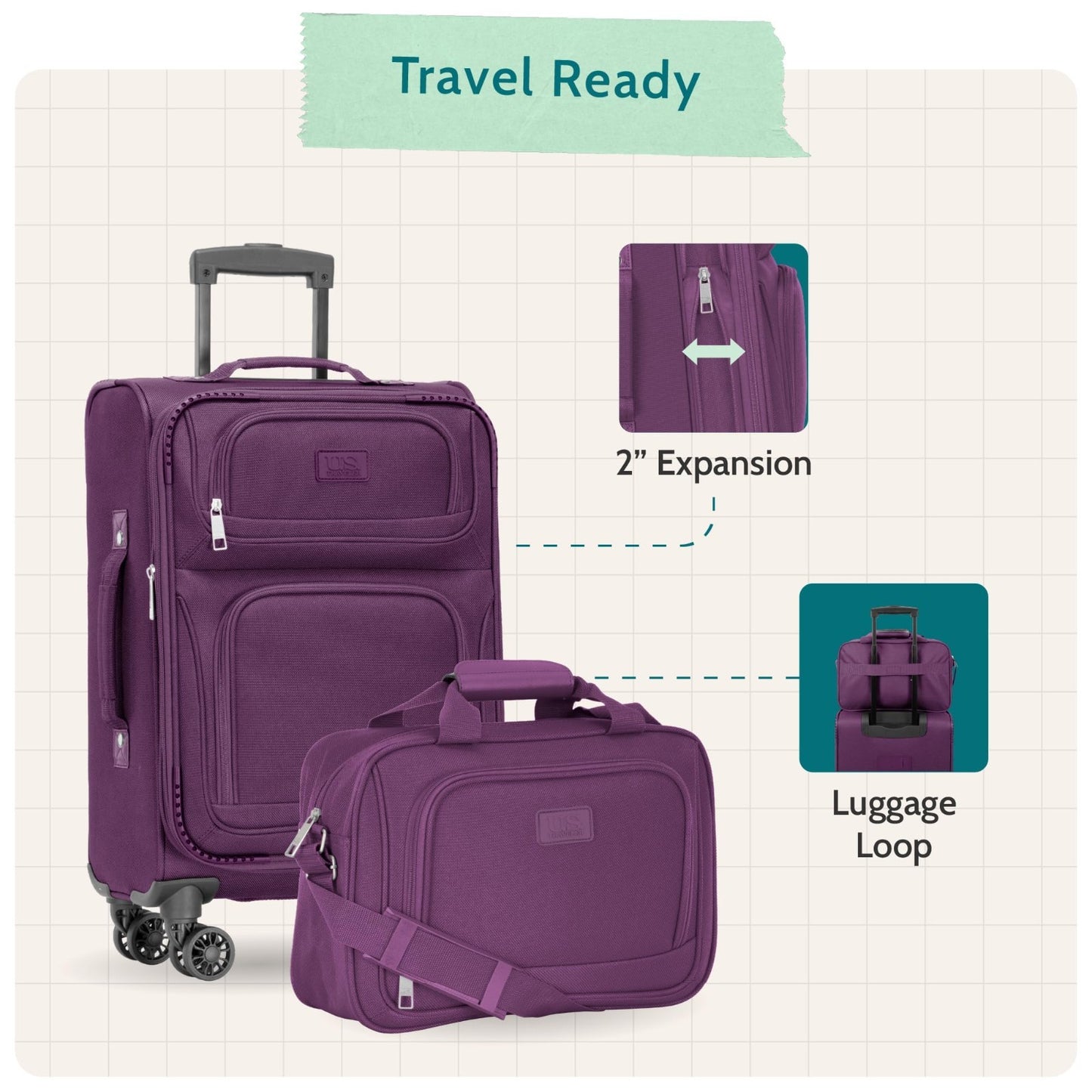 Lightweight Softside Rolling Carry-on Luggage, 4-Wheel Travel Suitcase, Gray4